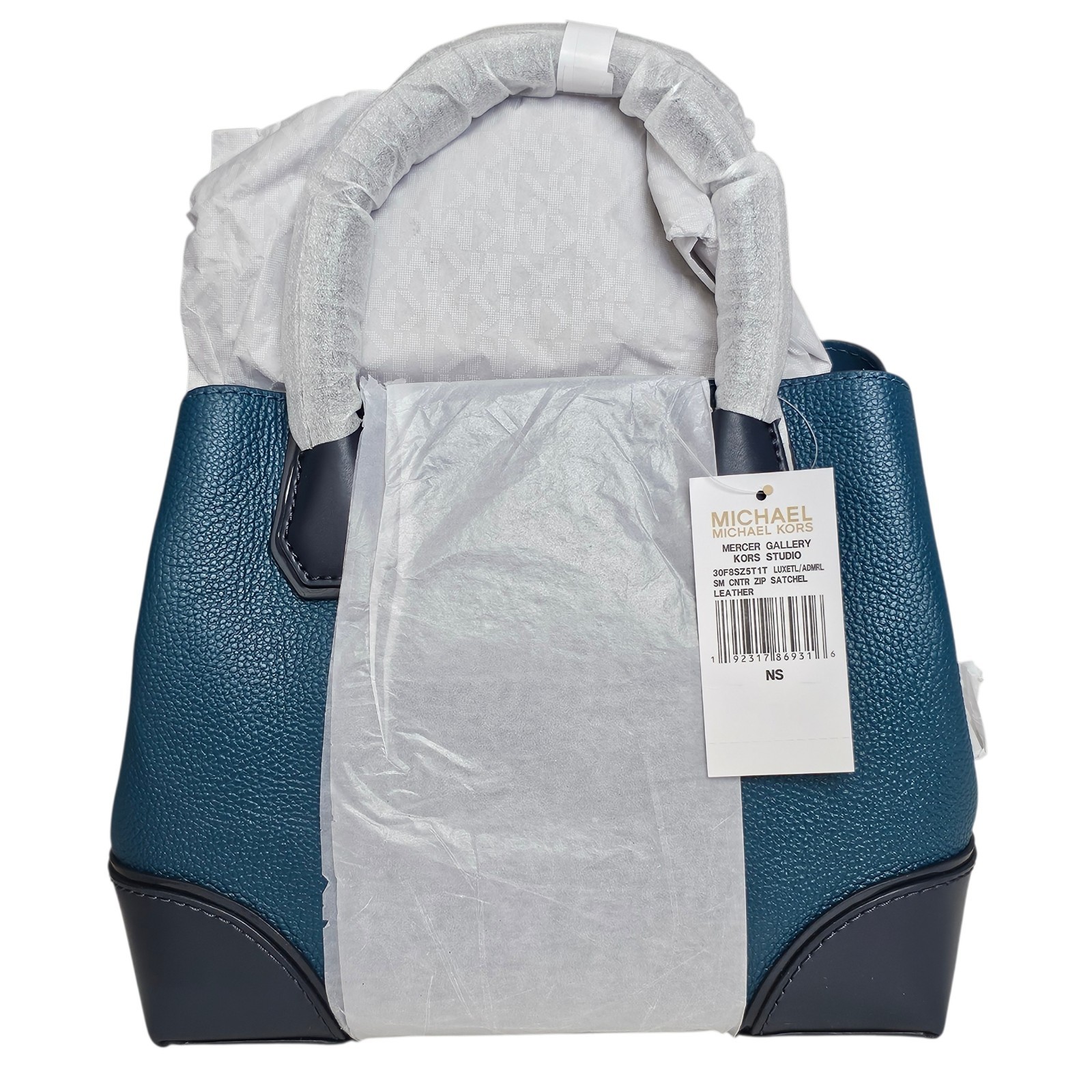 Michael Kors Mercer Gallery Small Leather Satchel Bag Luxe Teal/Admiral