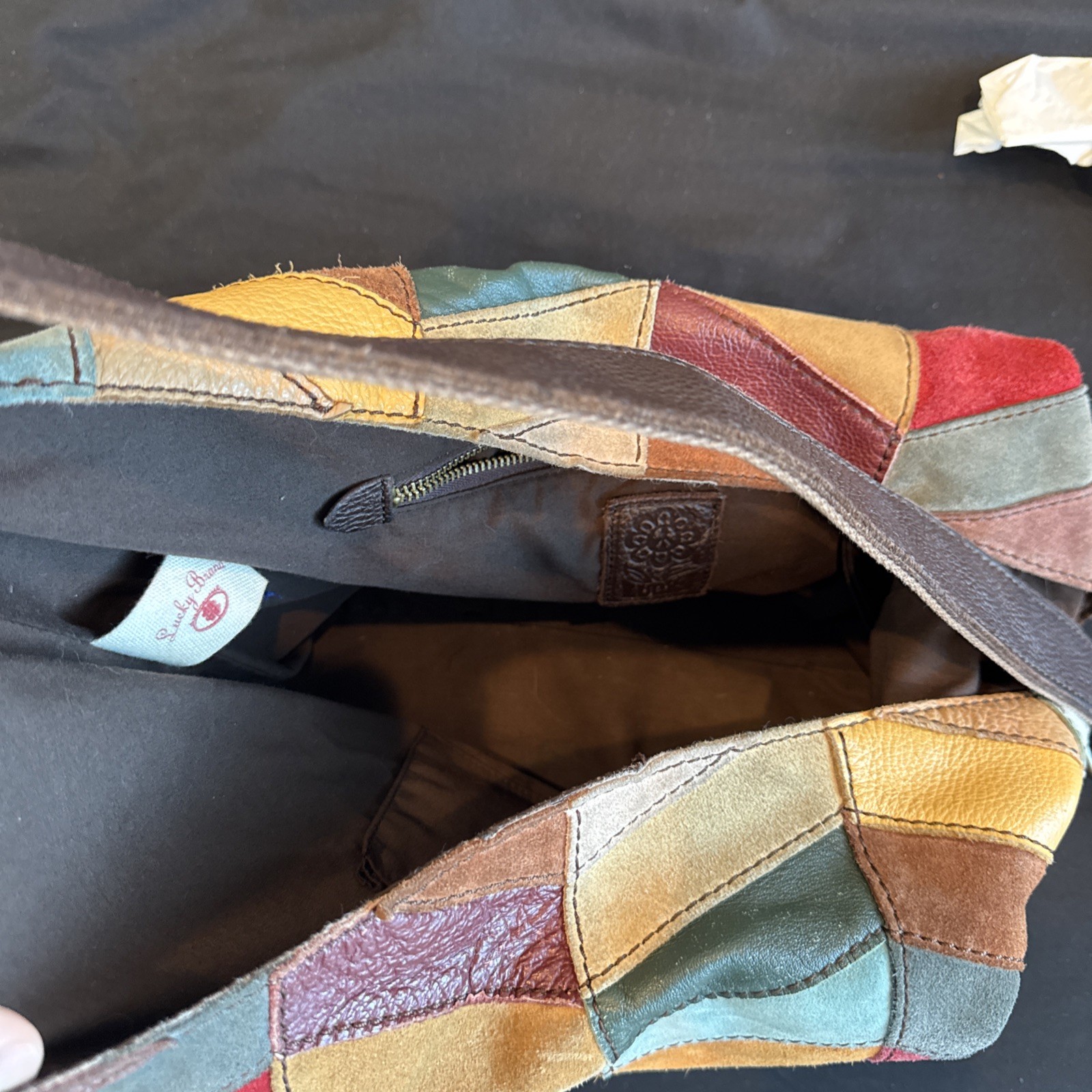 Rare Lucky Brand Y2K Patchwork Leather Hobo Bag Multicolor Boho Ugly Betty
