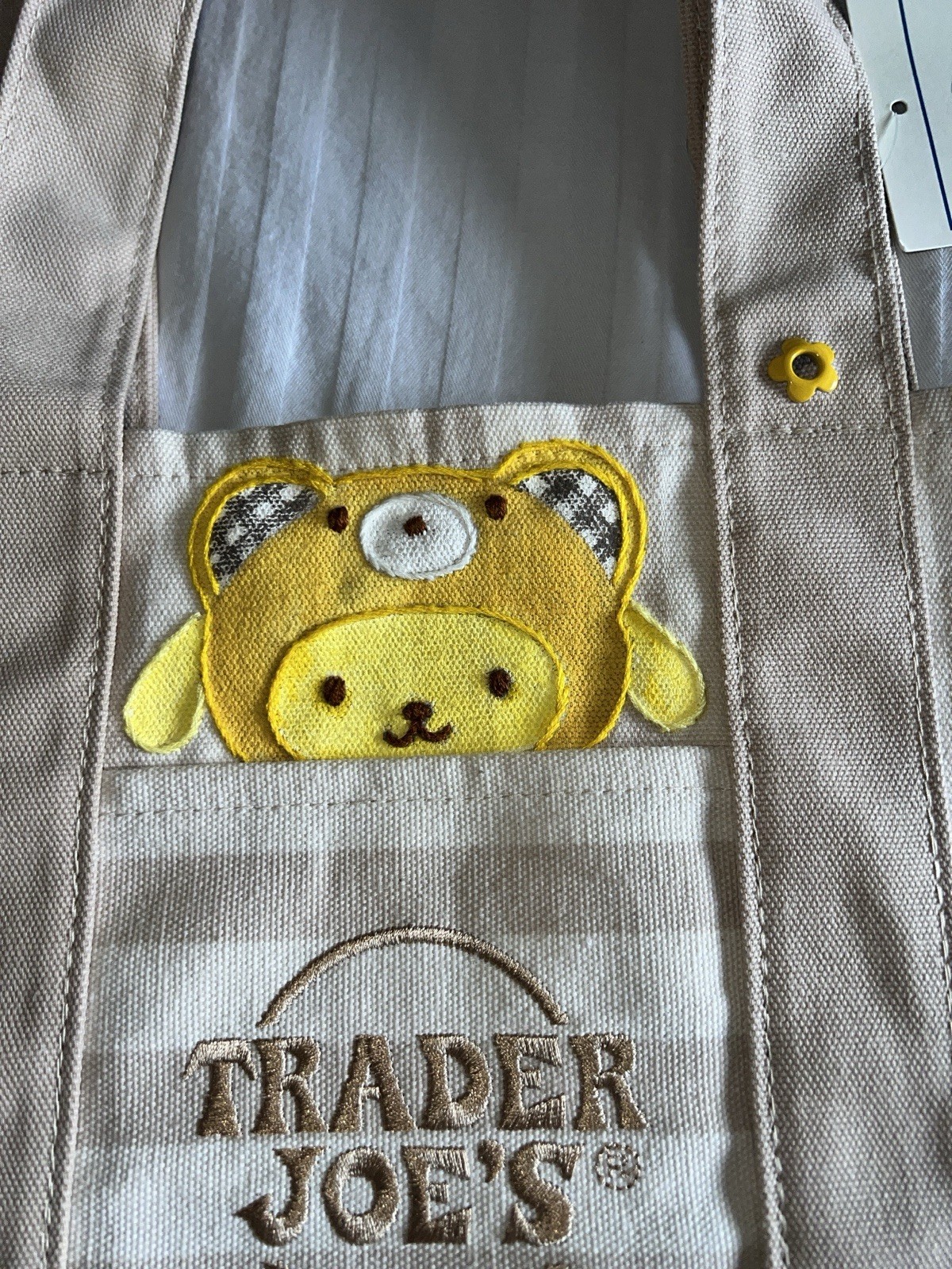 Trader Joes Striped Mini Tote Beige Custom Pompurin Painted / Embroidered