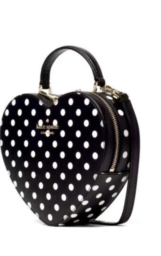 Kate Spade Love Shack-Heart Crossbody Handbag in Black & White Polka Dots – NWT