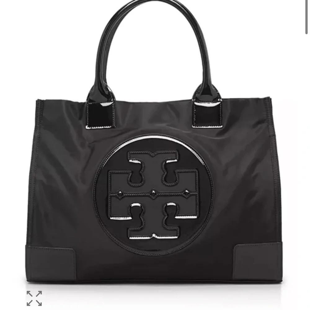 Tory Burch X2108 Black Patent Leather Nylon X-Large Tote Size 23/17x13x5 in