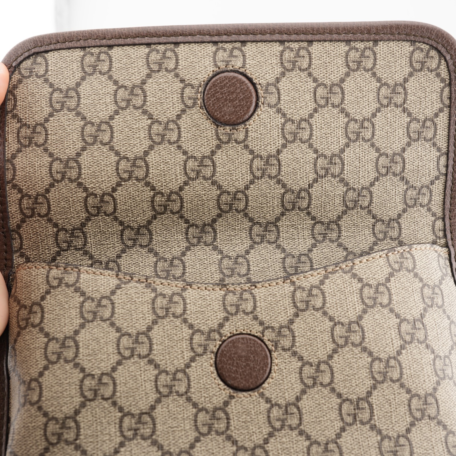 Gucci GG Supreme Monogram Web Small Neo Vintage Double Flap Messenger Bag Beige