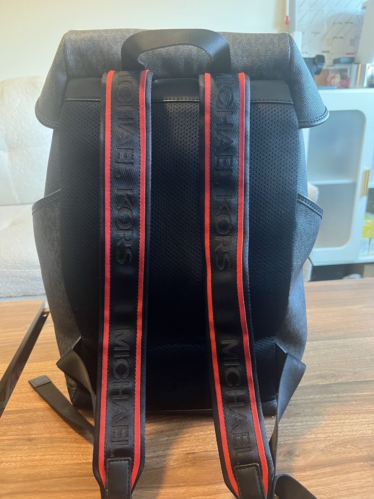 Michael Kors Large Capacity Black With Red Stripe Backpack Travel Bag Used