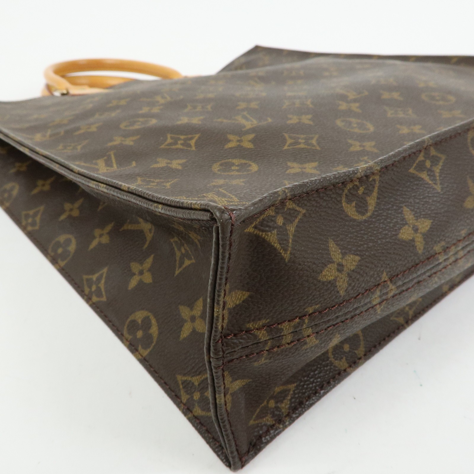 Louis Vuitton Monogram Sac Plat Tote Bag Hand Bag Brown M51140 Auth Used F/S