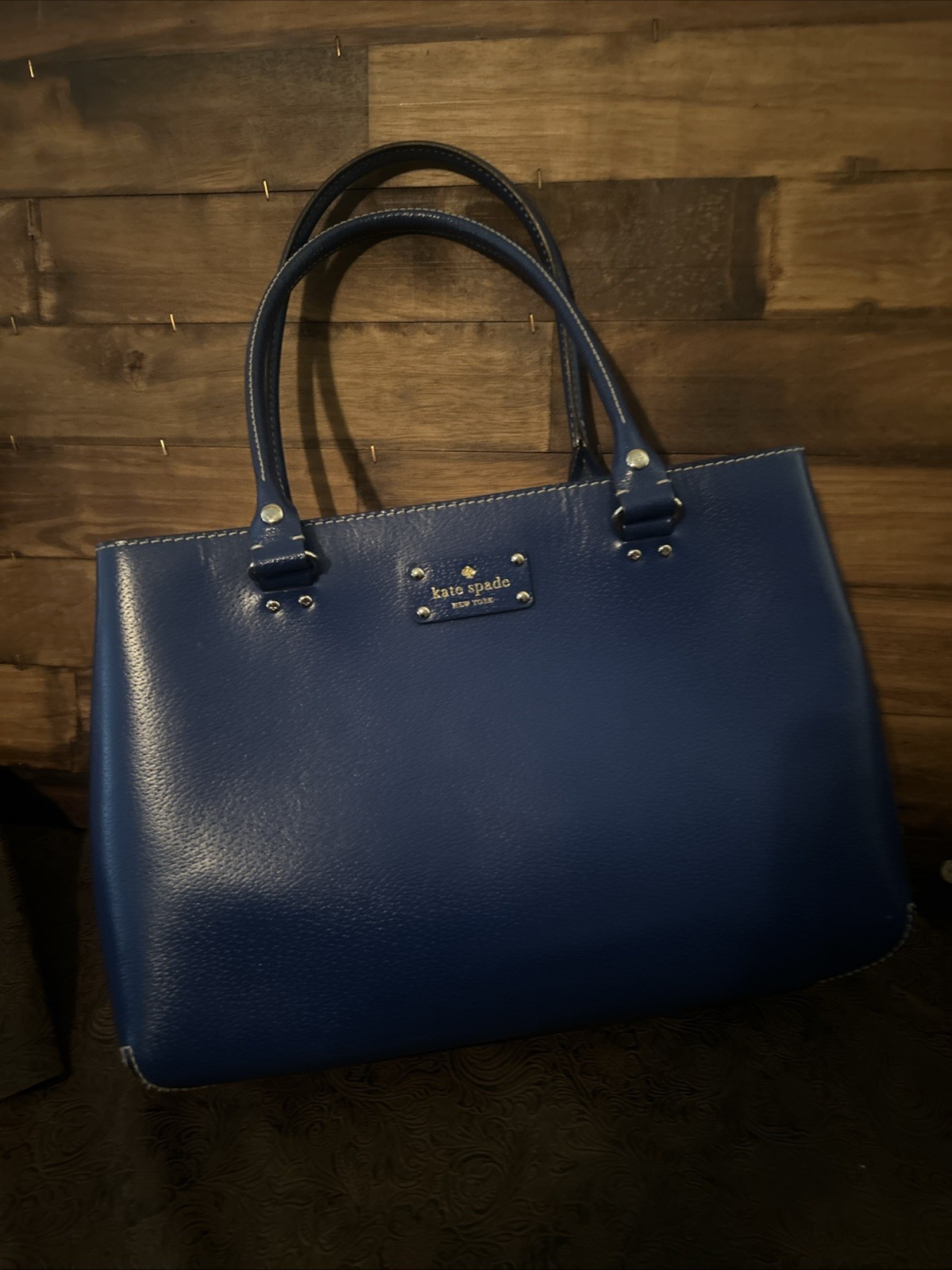 Kate Spade LARGE Wellesy Martine Robins Egg Cobalt Blue Leather Tote Bag