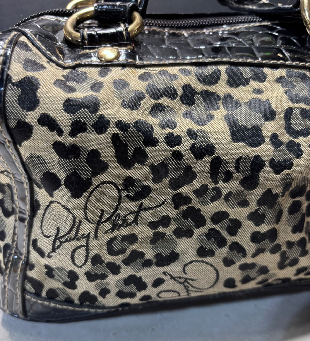 Authentic Baby Phat Feline Leopard Print Satchel Bag Y2K Cat Charm Purse