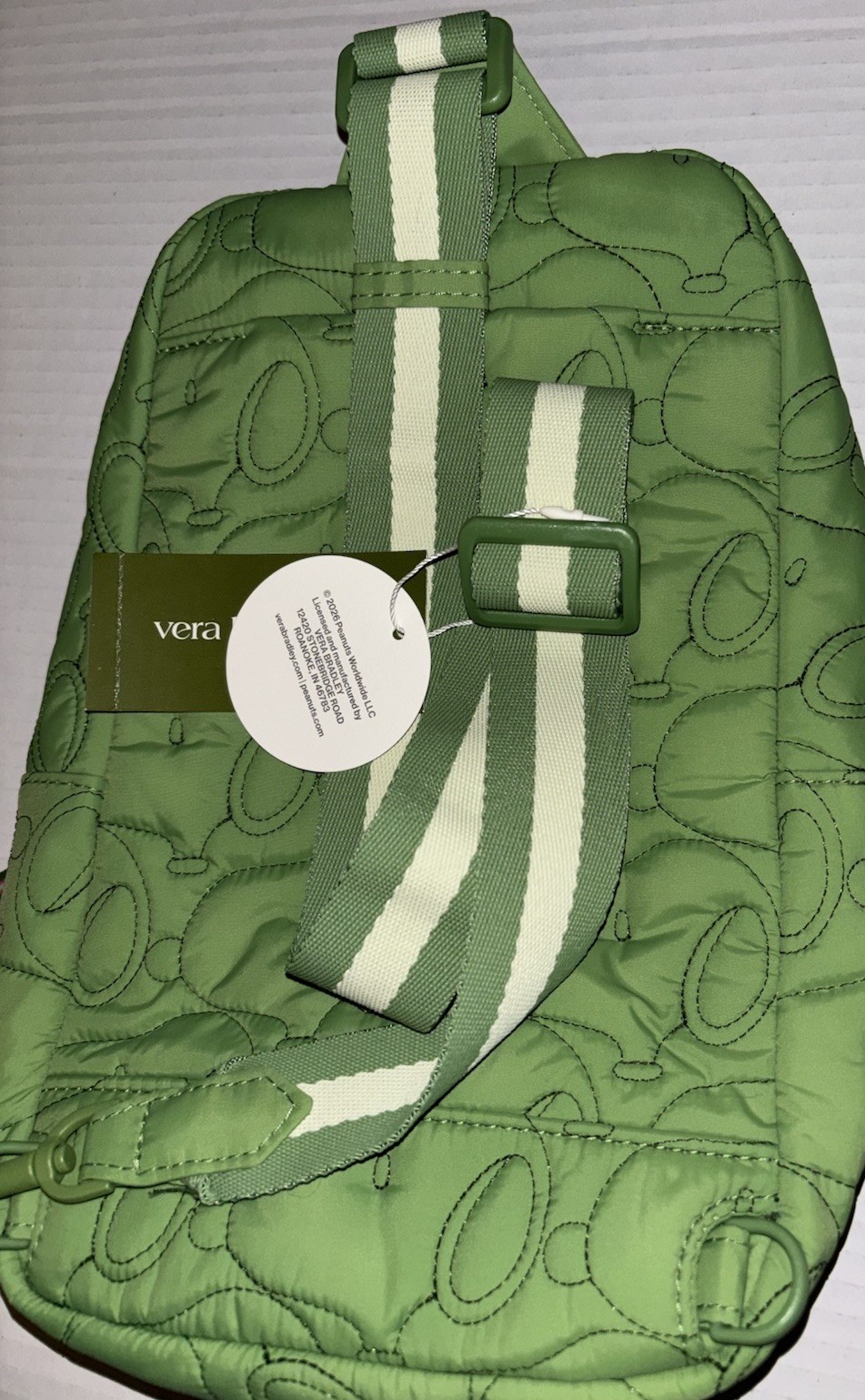 Vera Bradley Lorman Sling Backpack Peanuts Fluorite Green Snoopy Country Club