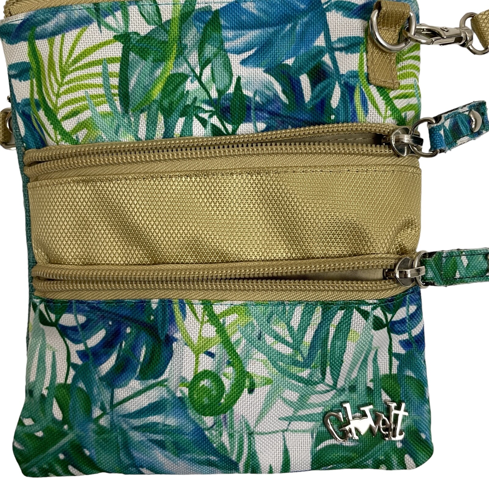 Glove It Crossbody Bag Purse Womens Floral Tropical Leaf Multi Zip Polyester
