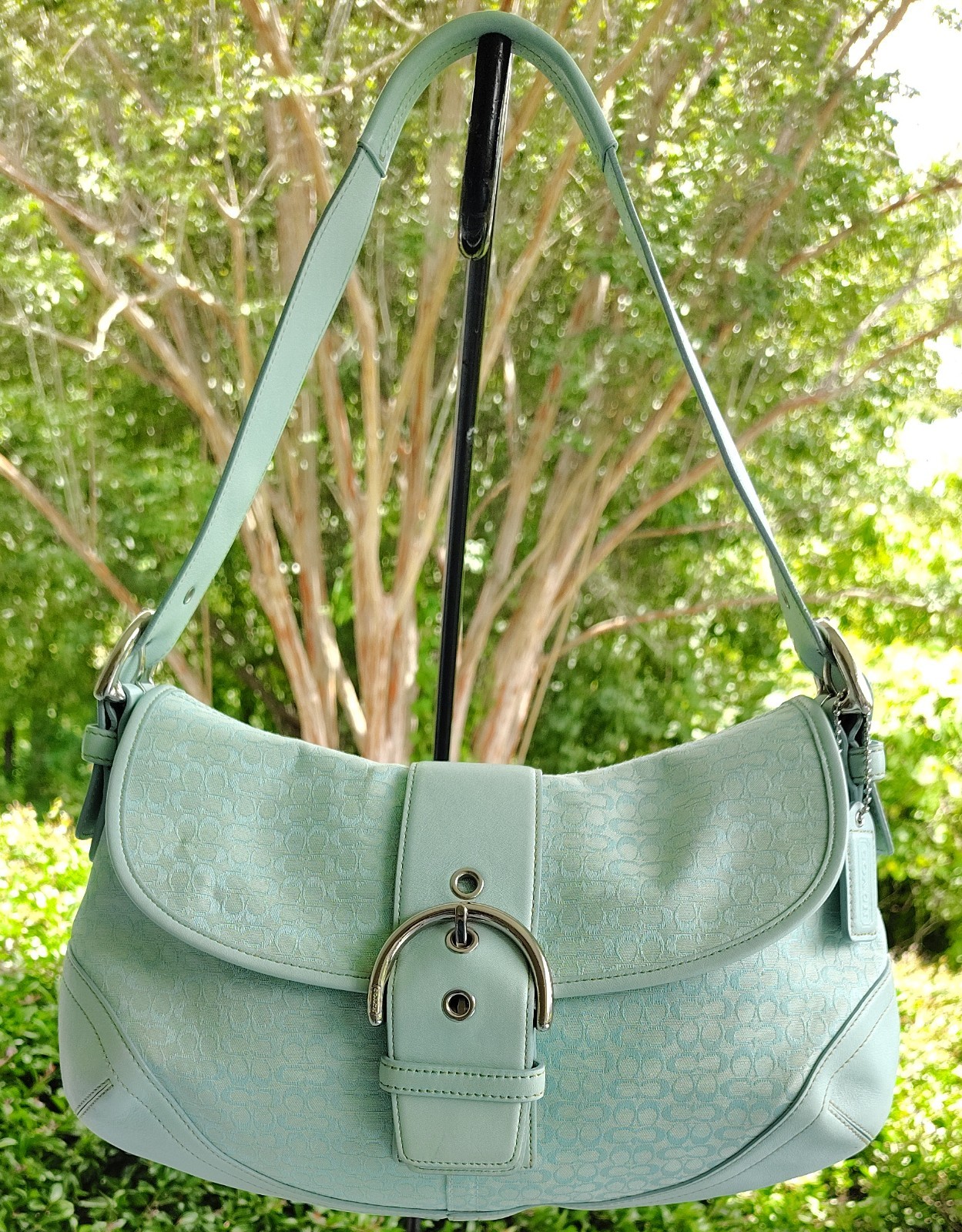 Coach MEDIUM Vintage F06808 Soho Robin Egg Blue Signature C & Leather Bag