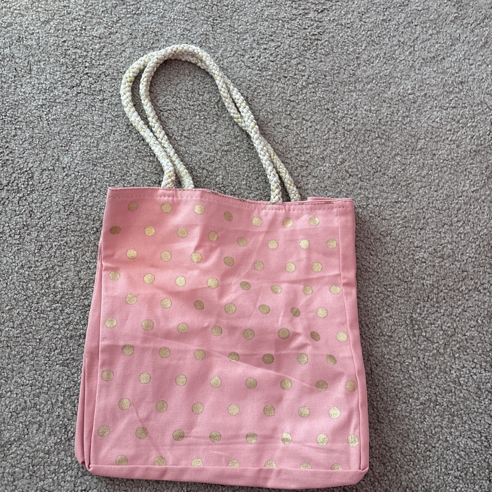 Tote Bag Pink and Gold Polka Dots