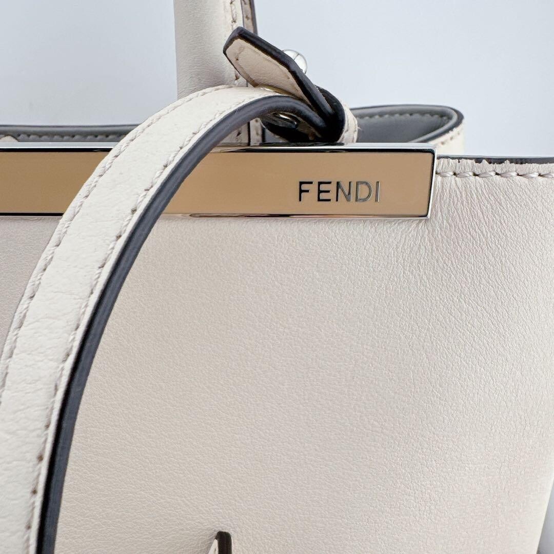 Fendi 2Jours Leather 2 Way Shoulder Bag Beige Gold Hardware Auth From JAPAN
