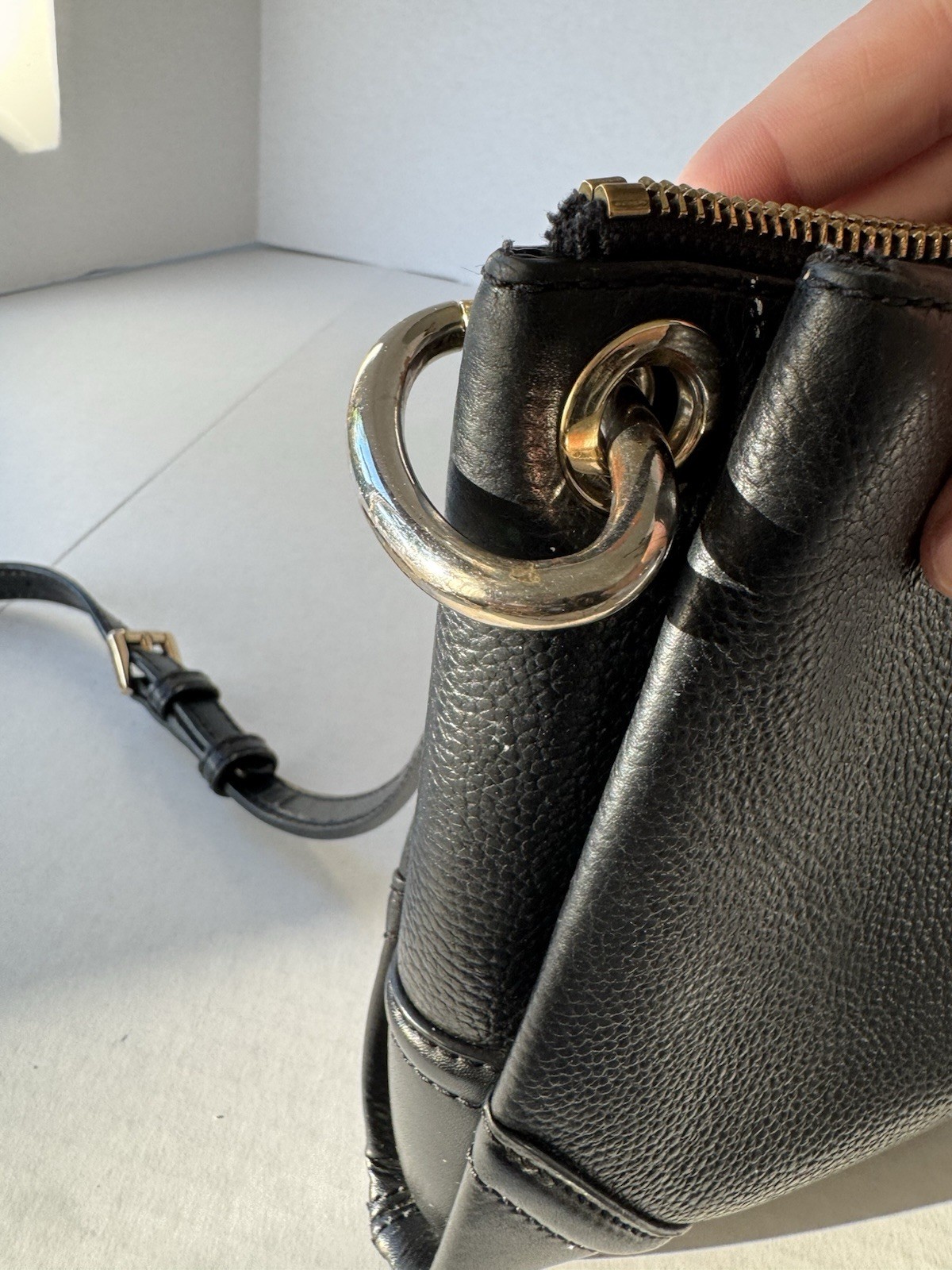 Michael Kors Women’s Black Small Crossbody Zip w/ MK Charm Gold Hardware