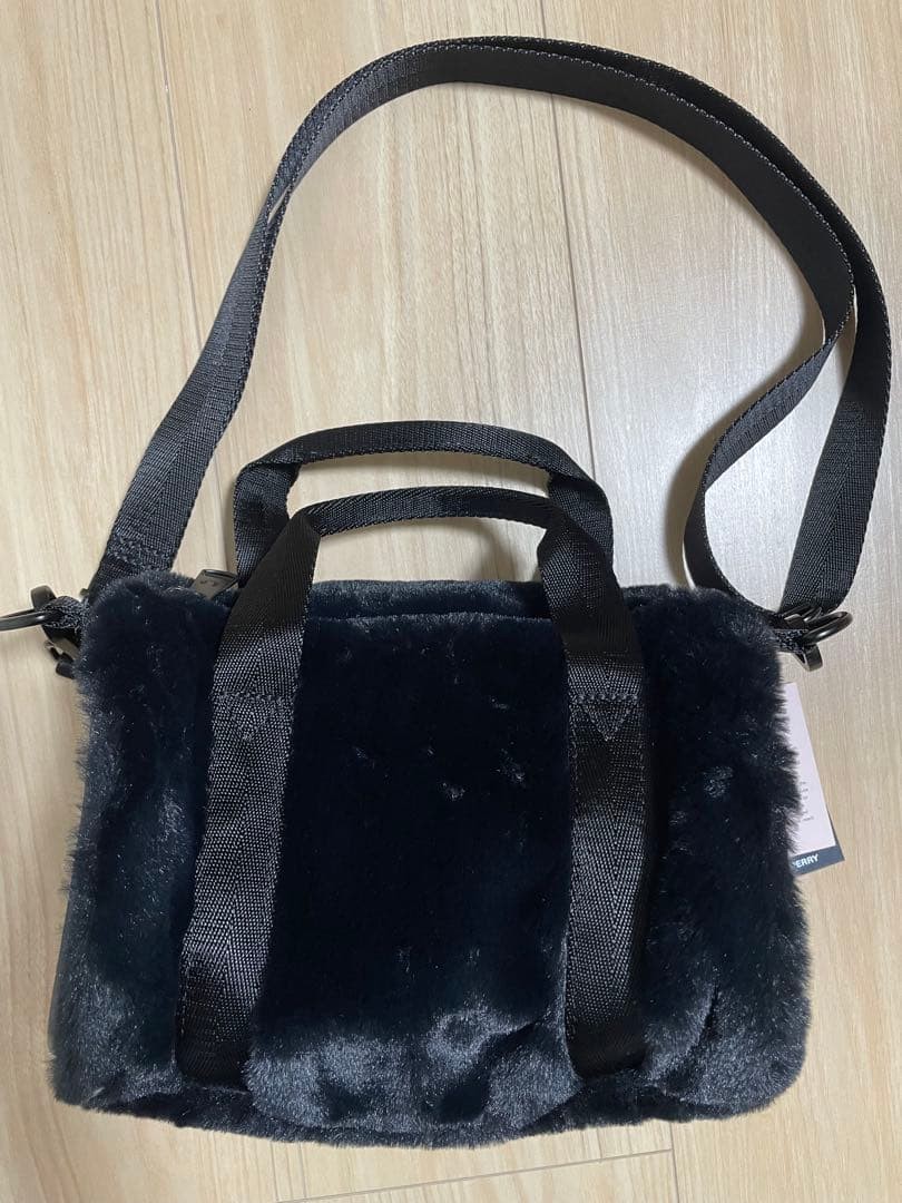 Fred Perry Amy Winehouse Mini Velour BARREL Bag Black Purse H5.1 W7.9 D5.1 inch