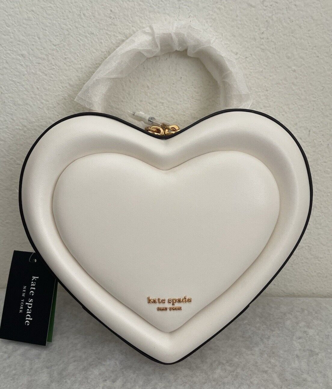 NWT Kate Spade Potter Patter 3D Heart Leather Crossbody Bag KE229 Cream $428