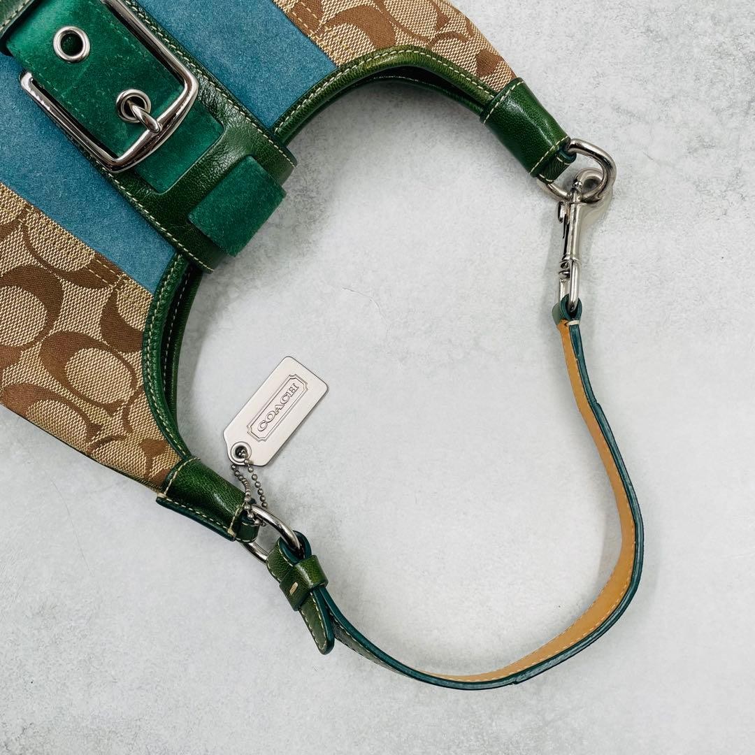 Excellent Condition Coach One Shoulder Bag Suede Green 7053