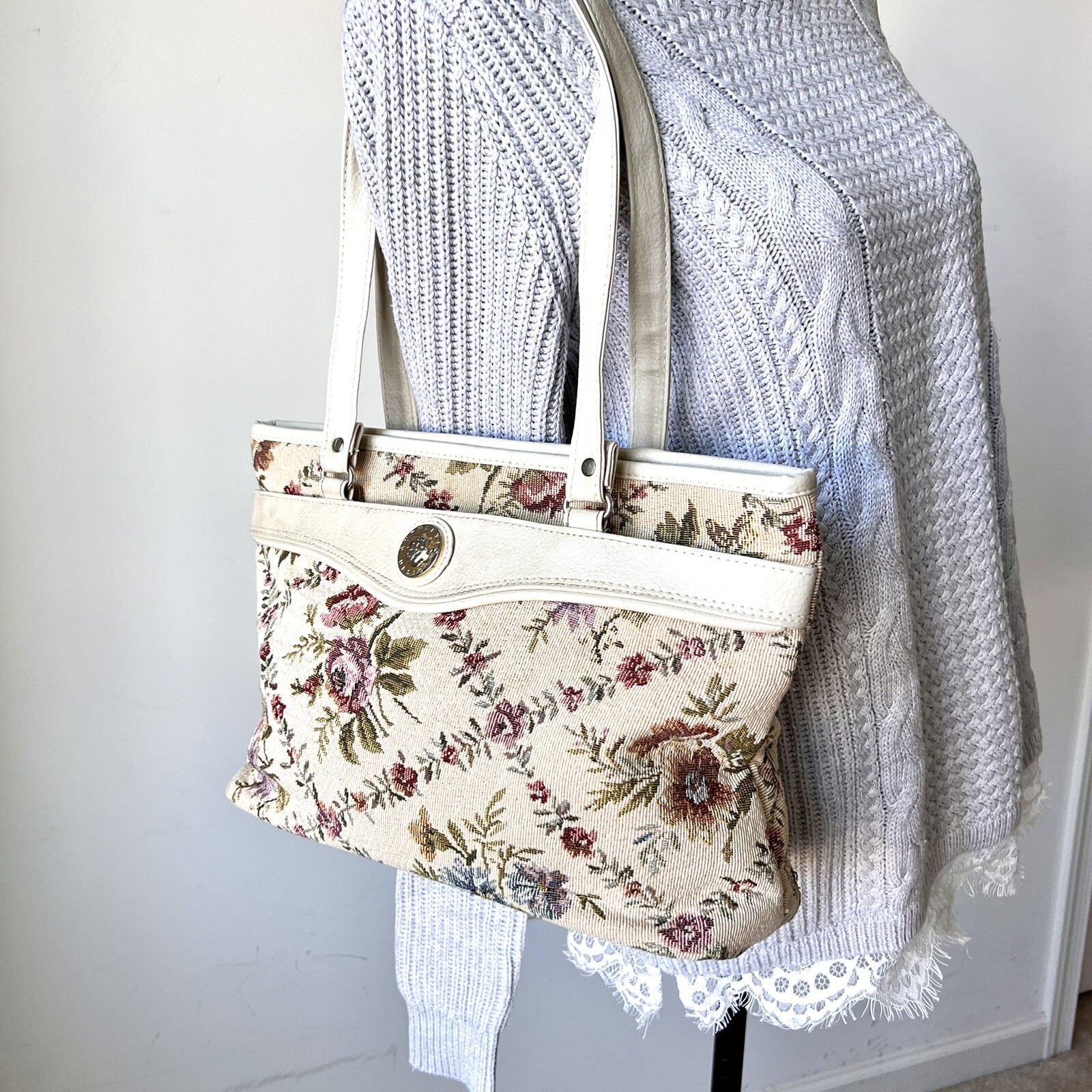 Vintage 80s MITZI Floral Tapestry Carpet Shoulder Tote Bag