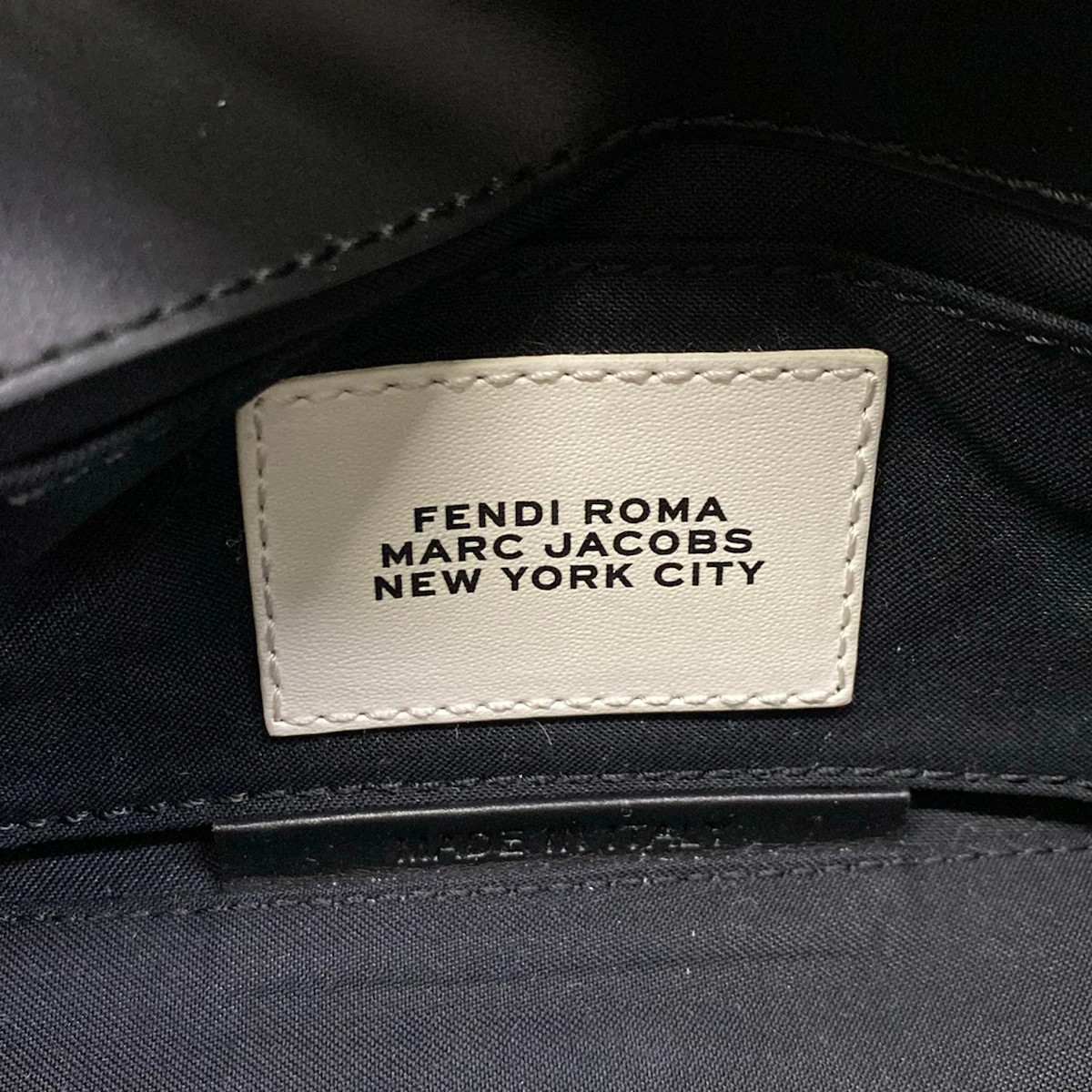 Fendi Baguette Phone Pouch Handbag 7AS142 Black White Leather