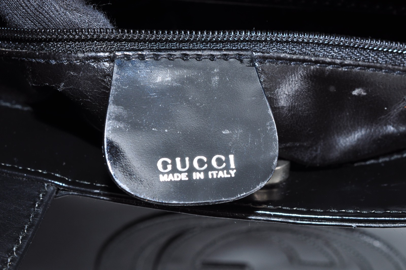 GUCCI GG Enamel Hand Bag Tote Bag Leather Black Silver Used Auth 613095