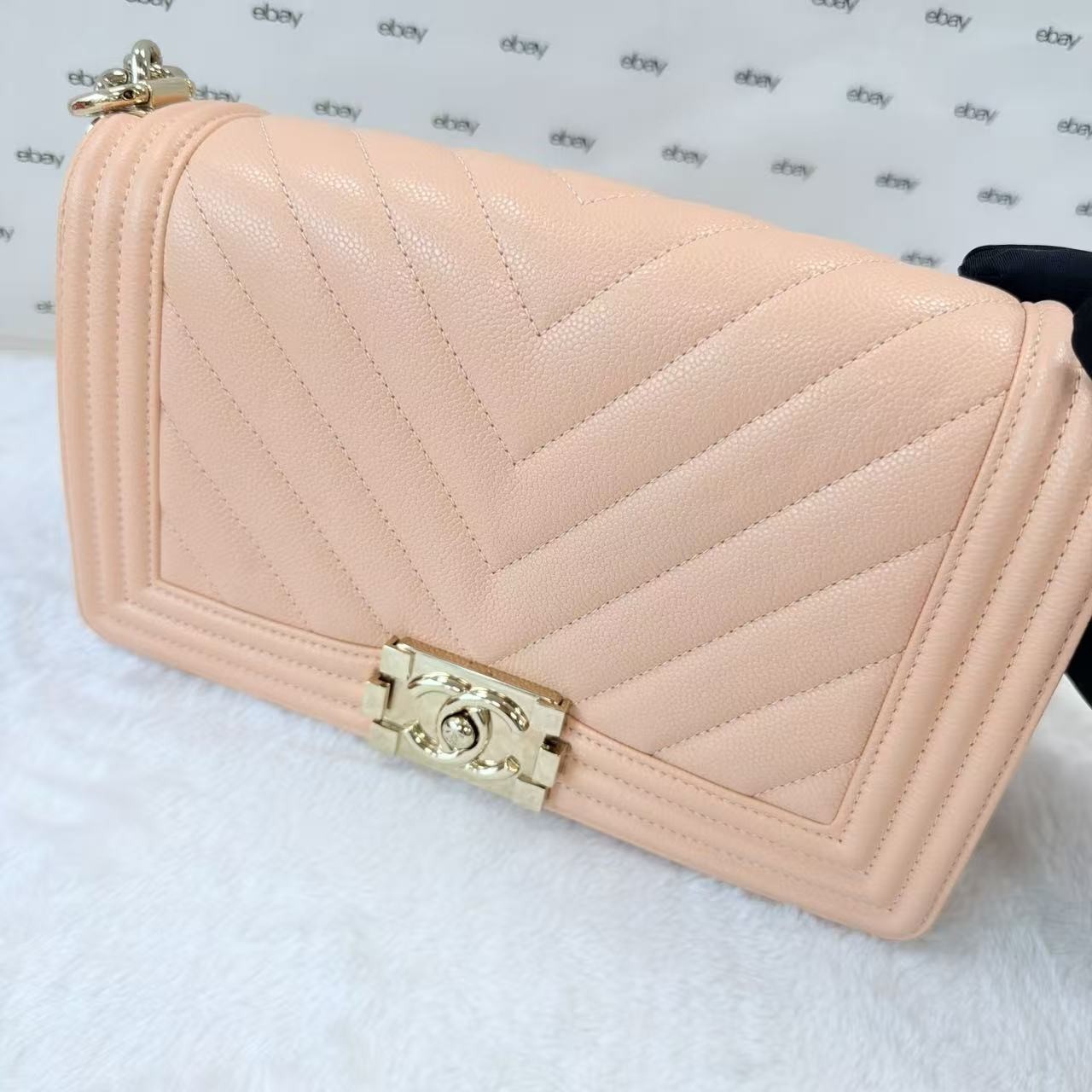Chanel Le Boy Medium Pink Caviar Grained Calfskin Crossbody Bag Gold Hardware