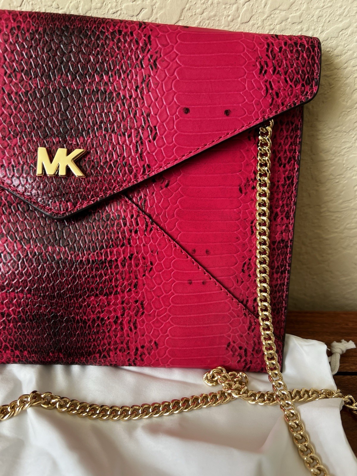 Michael Michael Kors Barbara Medium Envelope Clutch Embossed Leather Ultra Pink