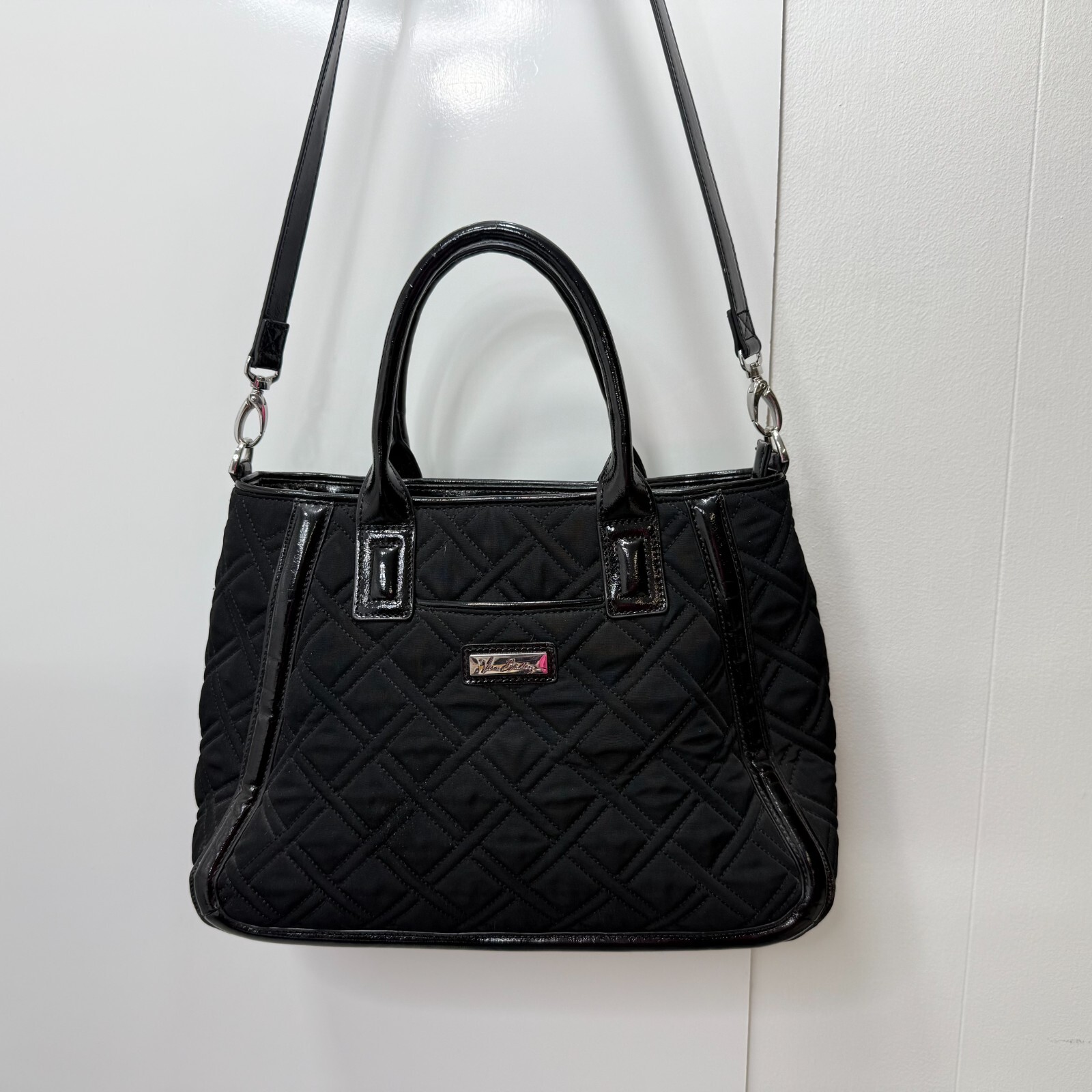 Vera Bradley Purse Handbag Shoulder Bag Trimmed Trapeze Satchel, Classic Black
