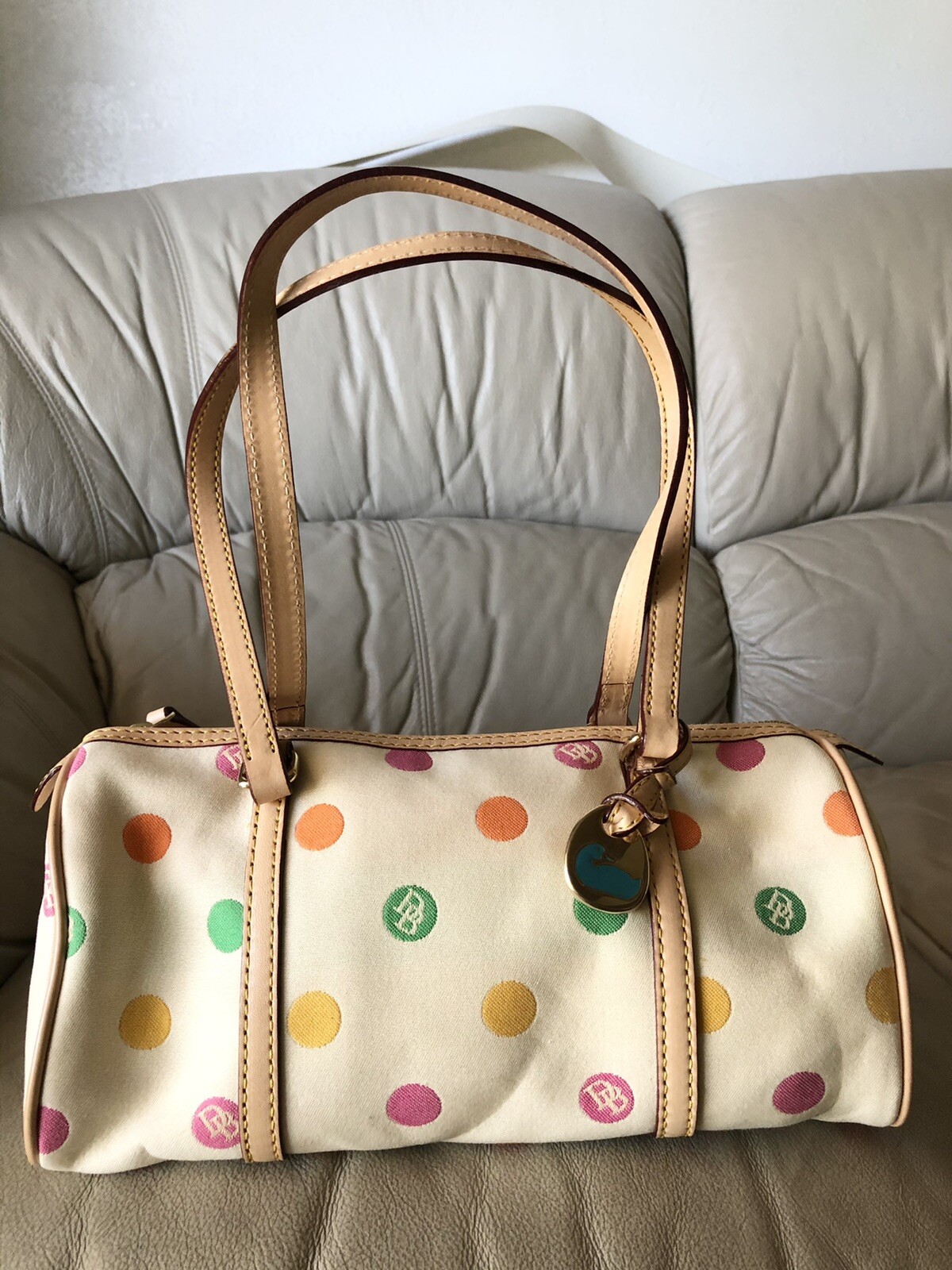 Dooney & Bourke White Polka Dots Hand Bag Medium [Pre-Owned] FINAL SALE