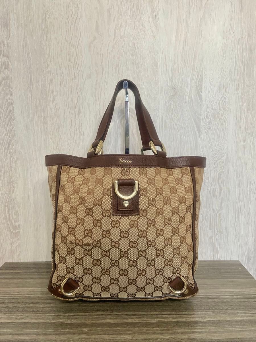 GUCCI Bag: Abbey Line GG Canvas Beige Leather Brown W28H26D12cm w/o accessories;