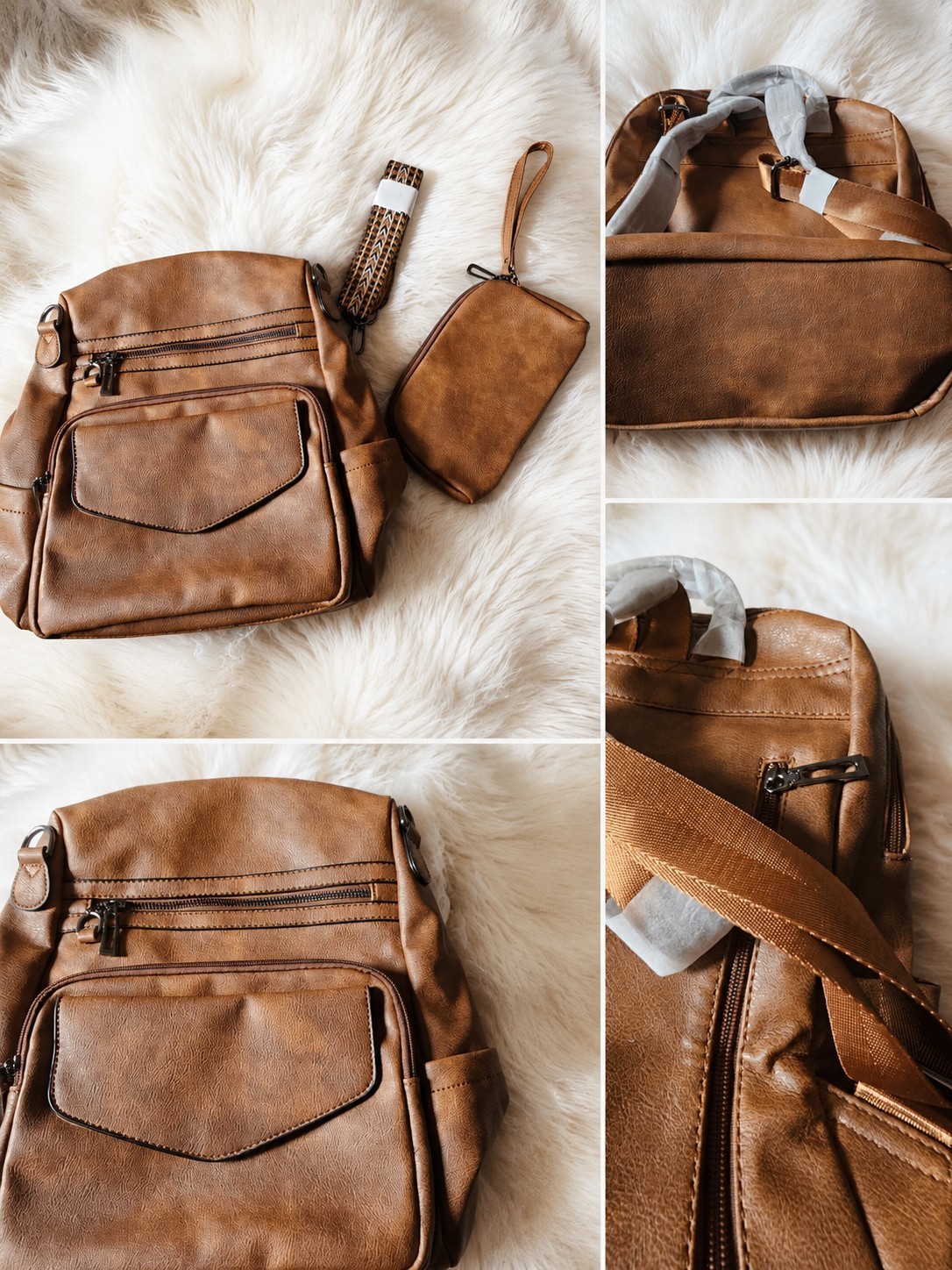 PU Leather Backpack Purse, Brown, Suitable for Work, Travel, and Daily Use