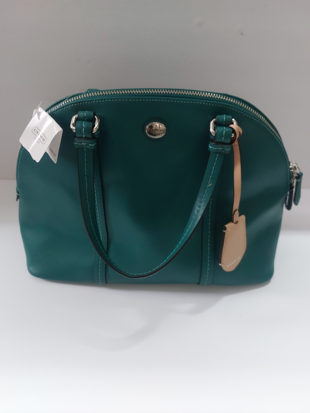 New Coach Jade Green Peyton Leather Cora Domed Satchel Shoulder Bag