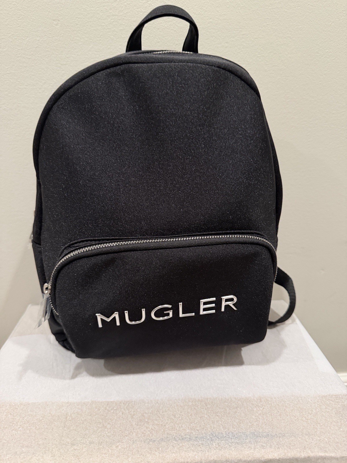 MUGLER Logo women Backpack in Black and silver zipper
