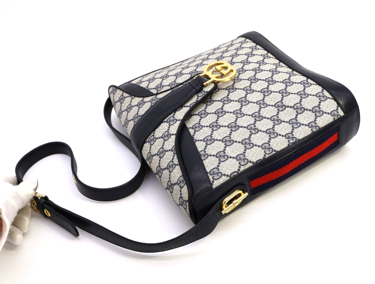 GUCCI VINTAGE Ophidia Shoulder Bag Web Stripe Interlocking-G Navy Rare Authentic