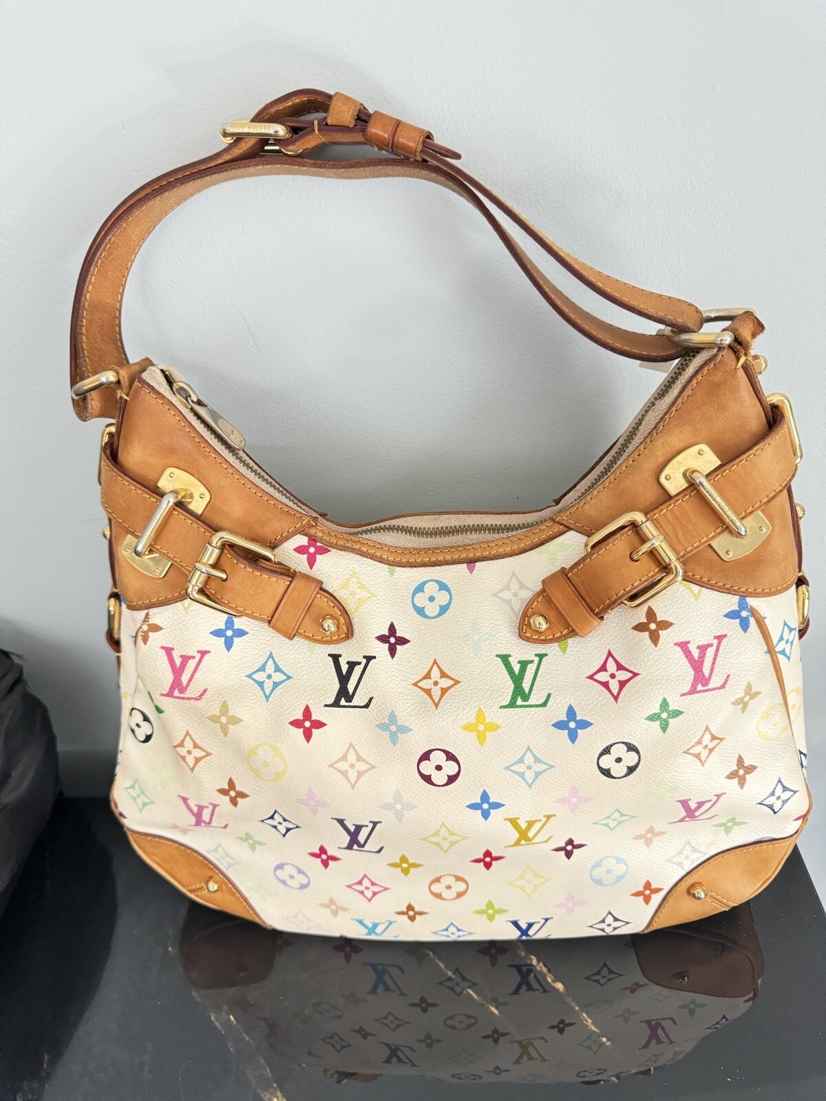 LOUIS VUITTON GRETA MULTICOLOR WHITE MURAKAMI Hobo / Shoulder Bag Pre Owned