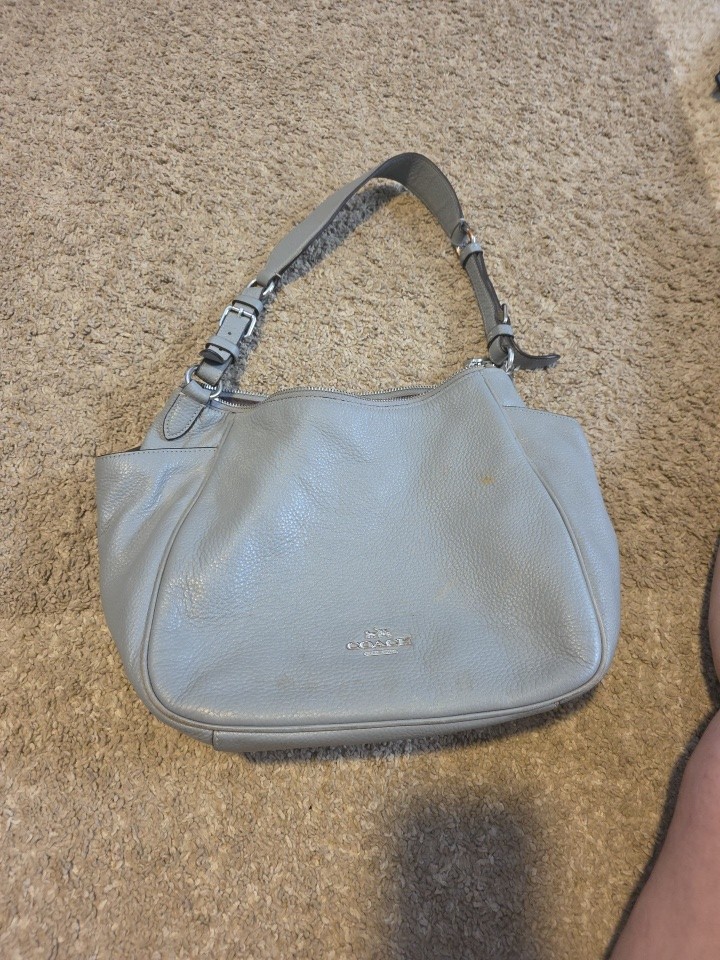 Coach Rori Stone Gray Granite Pebbled Leather Shoulder Bag A2140 C2853 Hobo