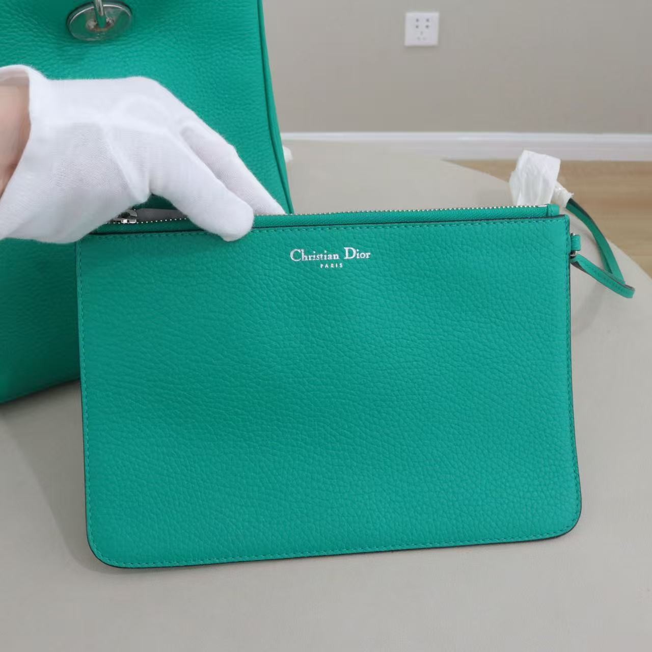 Dior Diorissimo medium Handbag Crossbody Emerald Green Pebble Calfskin Silver
