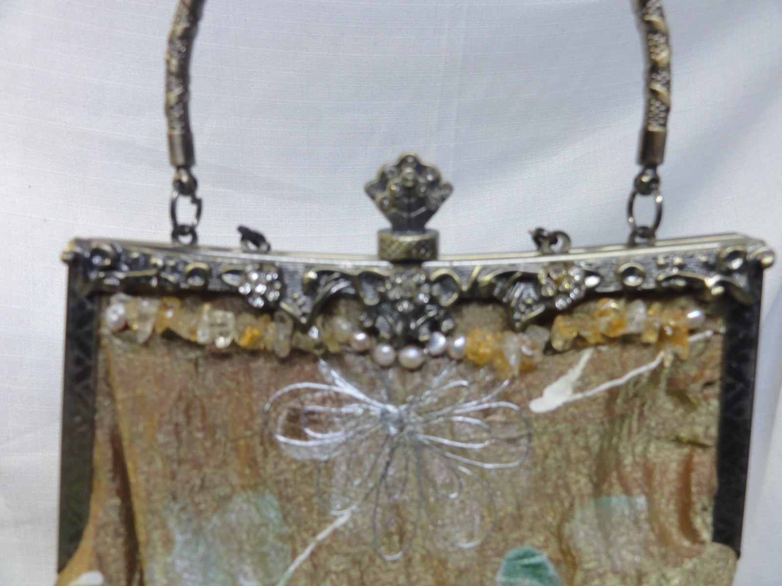 Beautiful Organza Beaded Natural Stone Evening Handbag Purse Mary Francis?