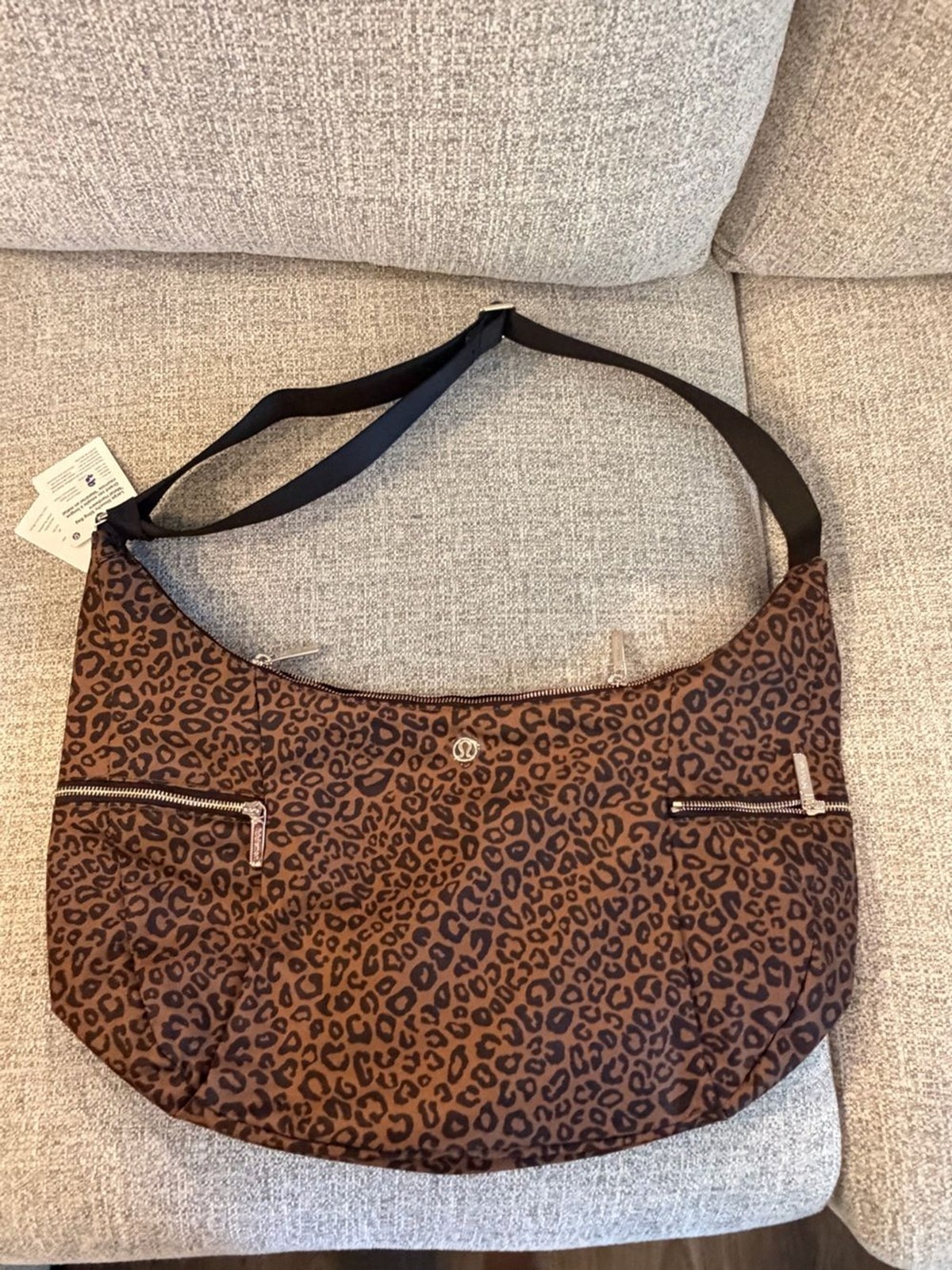 Lululemon Large Slouchy Sling Bag 13L br Metal Hardware leopard print NWT