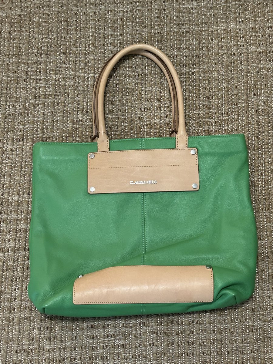 Designer Large Green Leather Tote W Handles