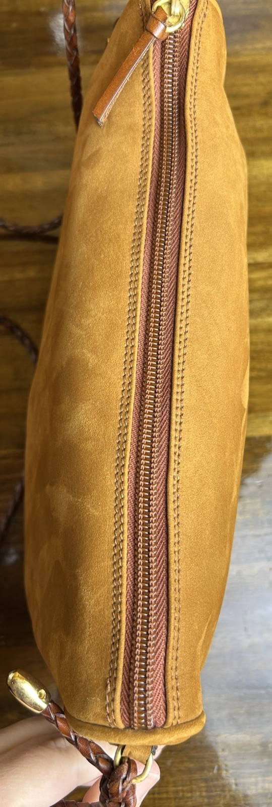 Cole Haan Crossbody Bag Brown Suede Leather Braided Strap Dust Bag Italy NEW