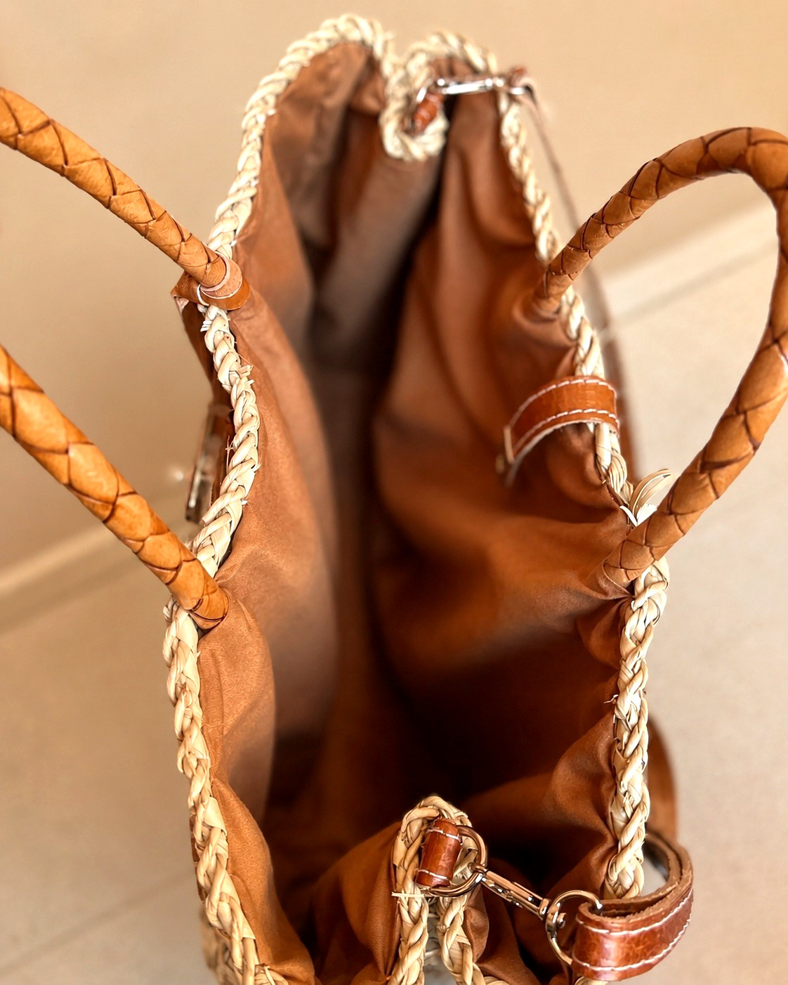 Handwoven Moroccan Straw Tote Bag Leather Handles Boho Beach Market Basket