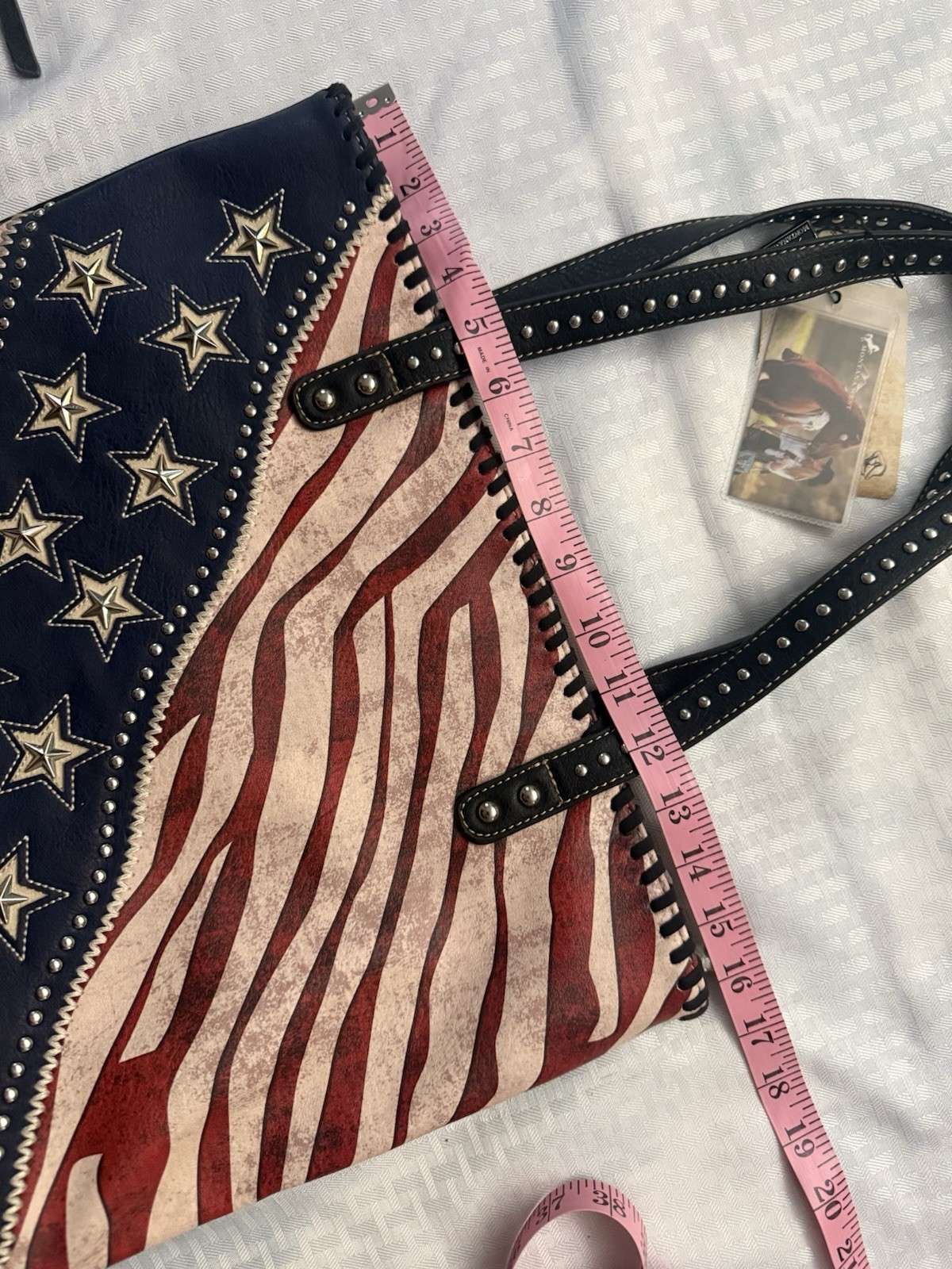 Montana West USA Flag Stars Studded Large Tote Zip Closure w/ Wallet Pockets CC