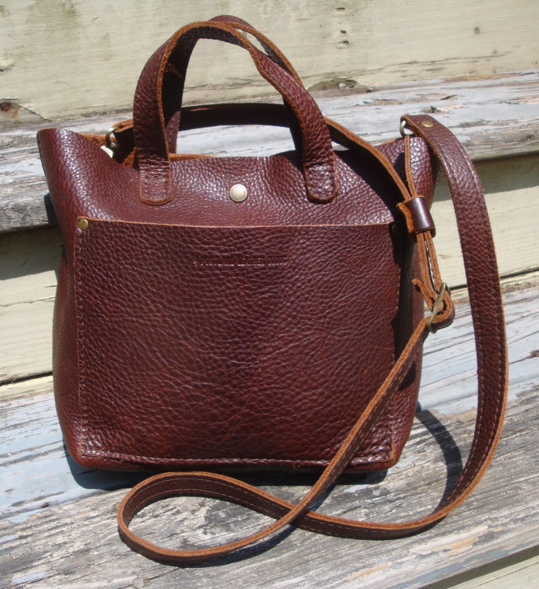 PORTLAND LEATHER GOODS Mini Crossbody Tote Dark Brown Boho Handbag Hippi Satchel