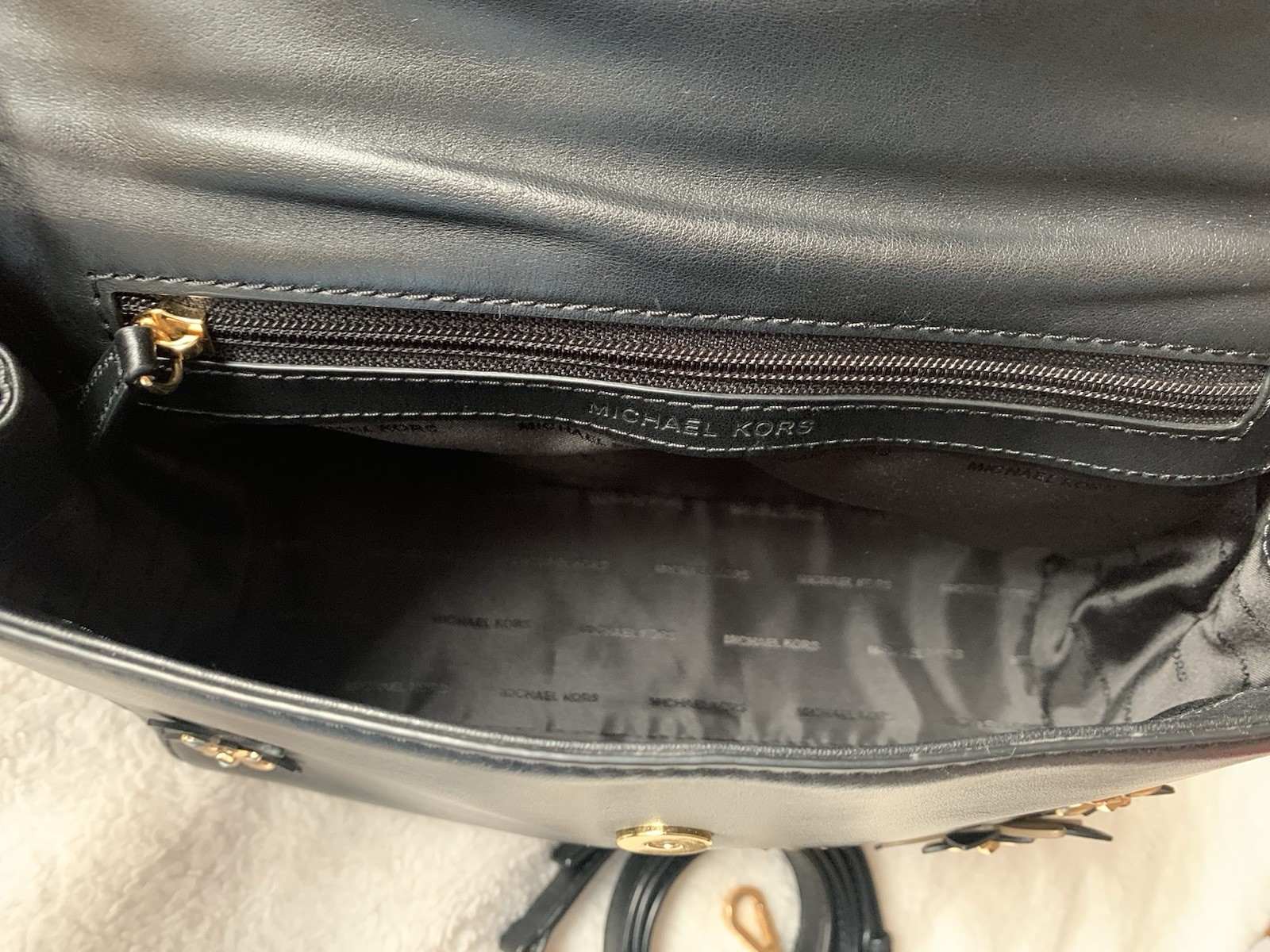 Michael Kors Ava Medium Black Floral Studded Top Handle Bag Detachable Strap