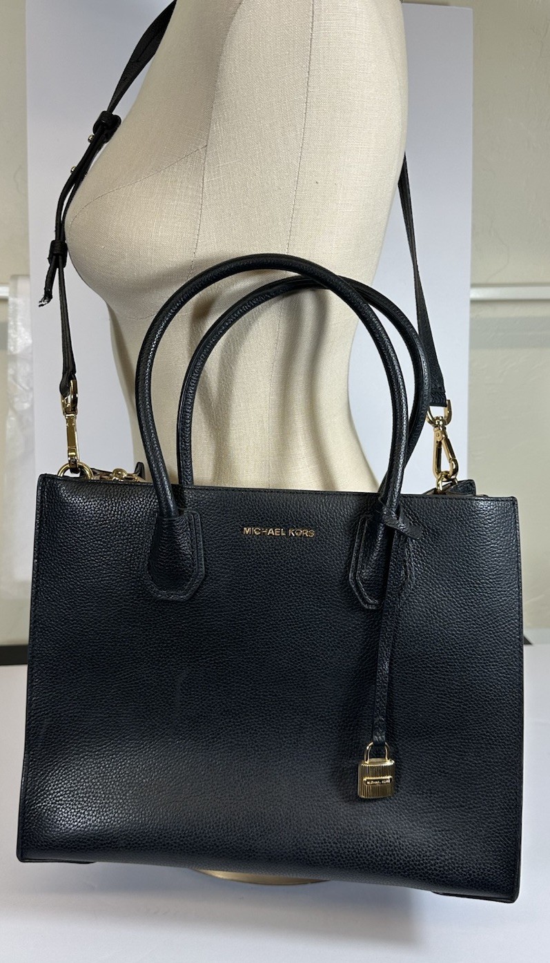 Michael Kors Mercer Large Tote Black Pebble Leather Handbag Satchel