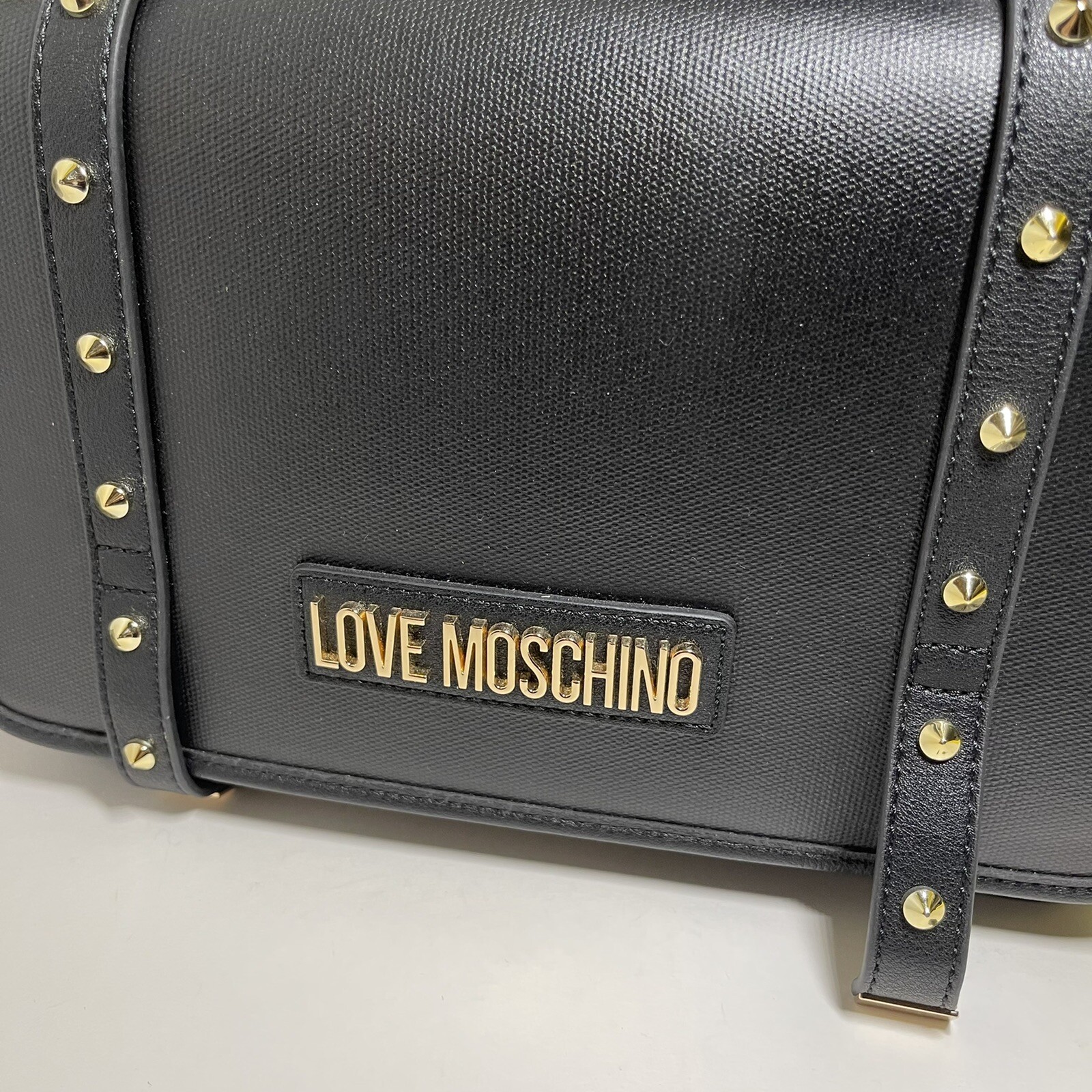 New Love Moschino Designer Nero Borsa Canvas Crossbody Black Gold Purse Handbag