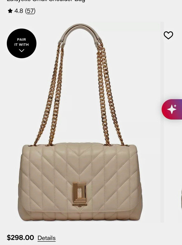 KARL LAGERFELD PARIS Small Quilted Beige Shoulder Bag Chain Strap Gold