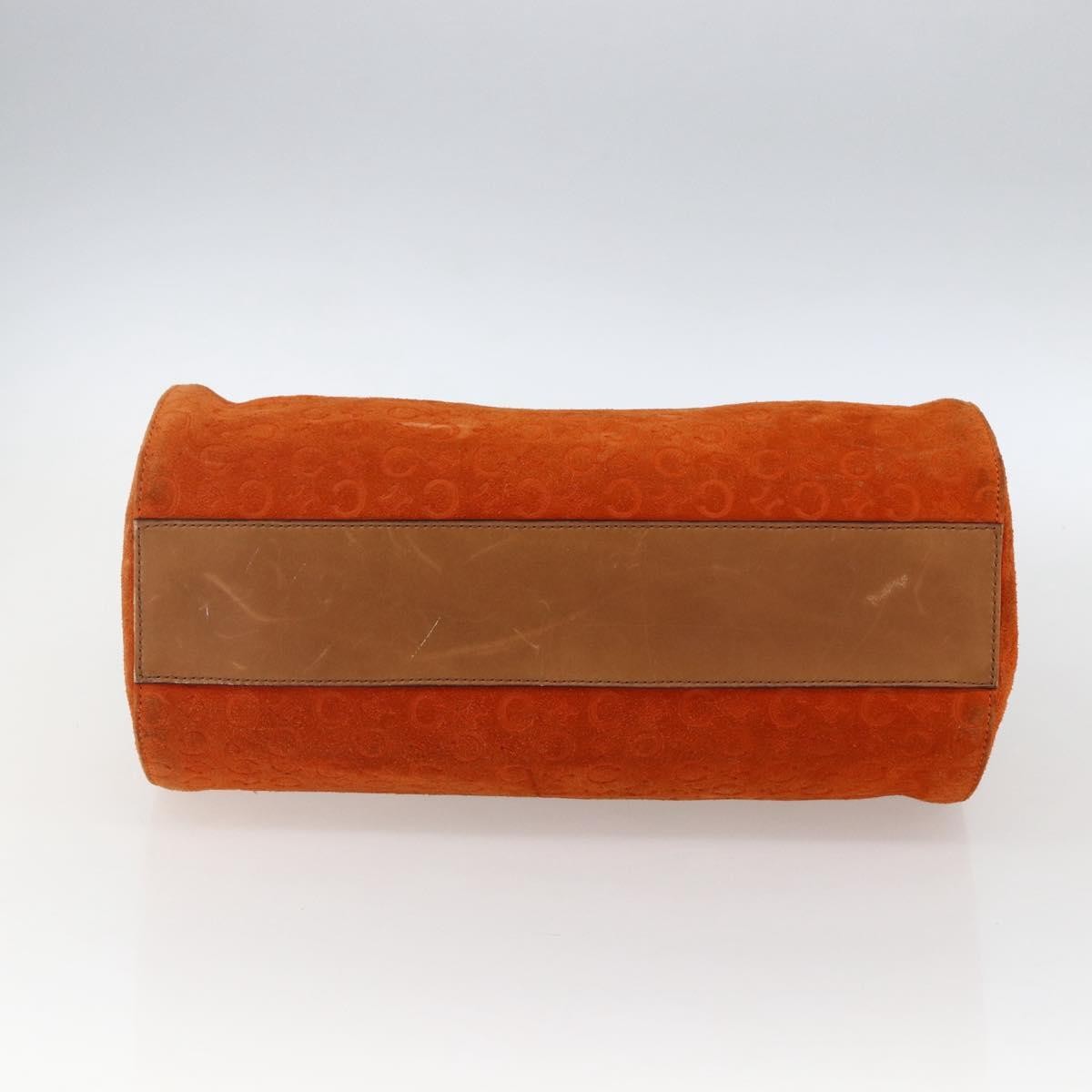 CELINE C Macadam Canvas Boston Bag Suede Orange Silver Auth gh1851
