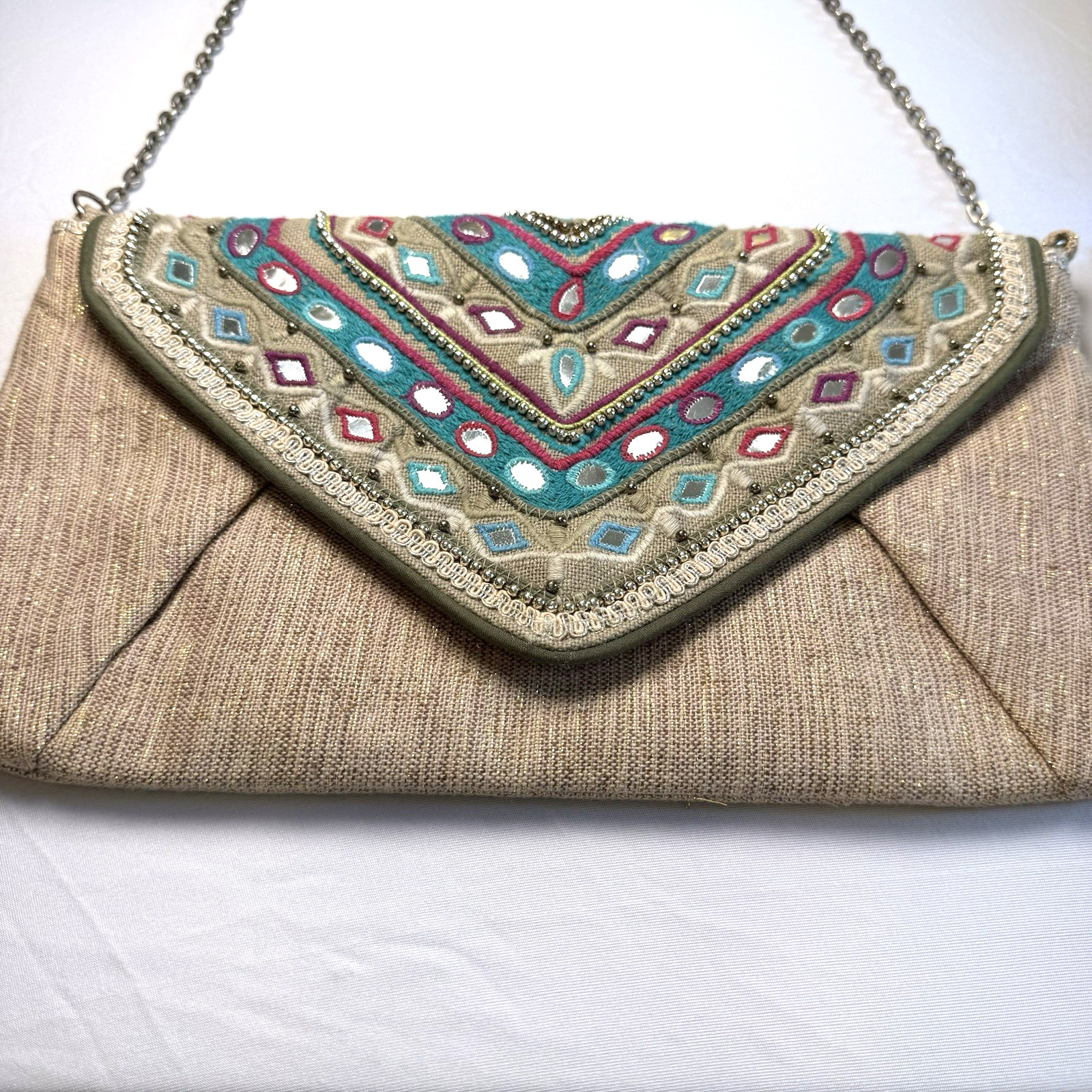 Boho Chic Linen Resort Vacation Mixed Media Clutch