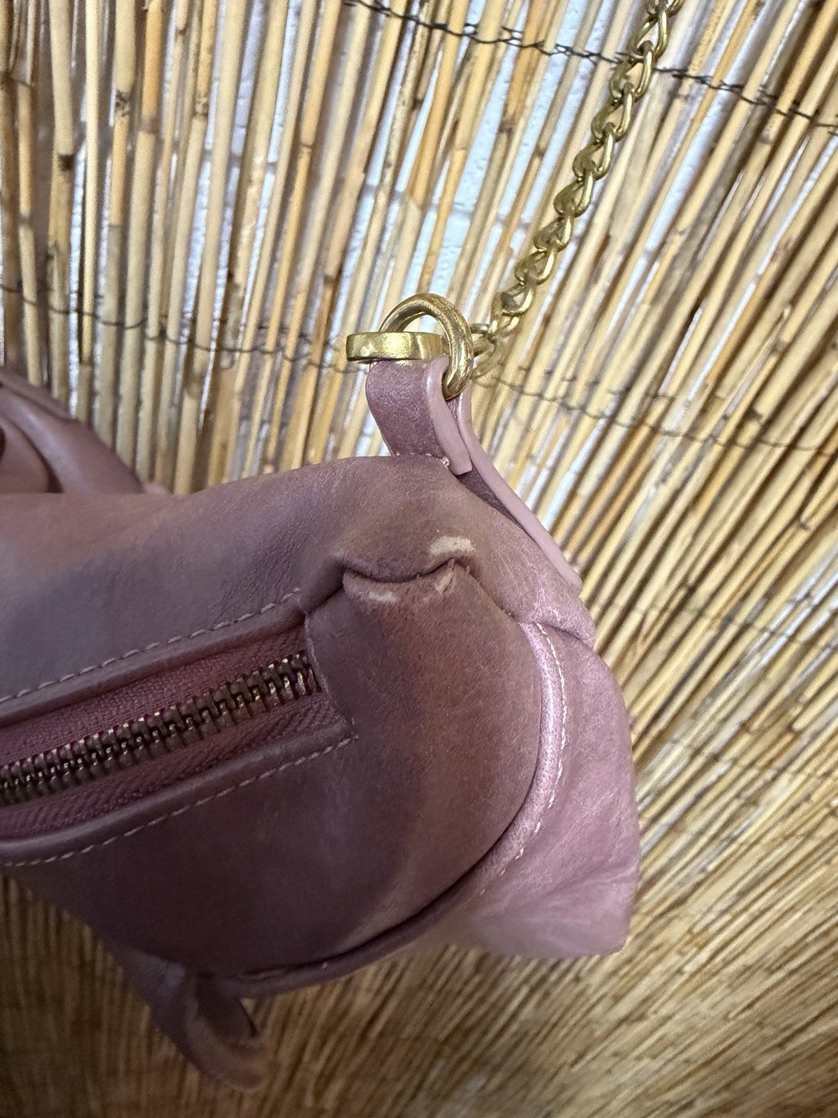 Anthropologie Pink Crossbody Bag Gold Chain Strap Zip Closure Adjustable Strap