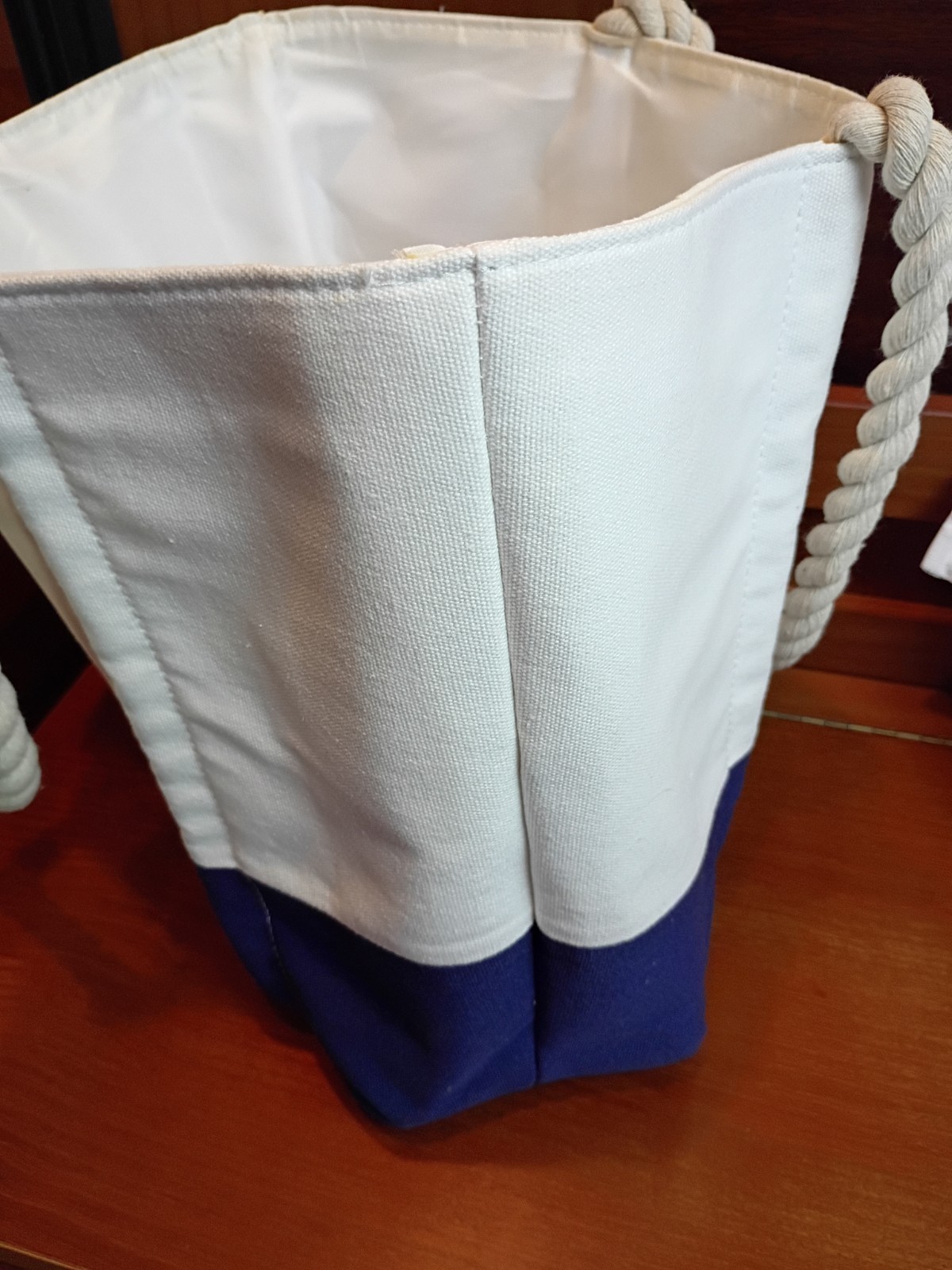 NEIMAN MARCUS Beach Bag Shopper Canvas Tote Blue white