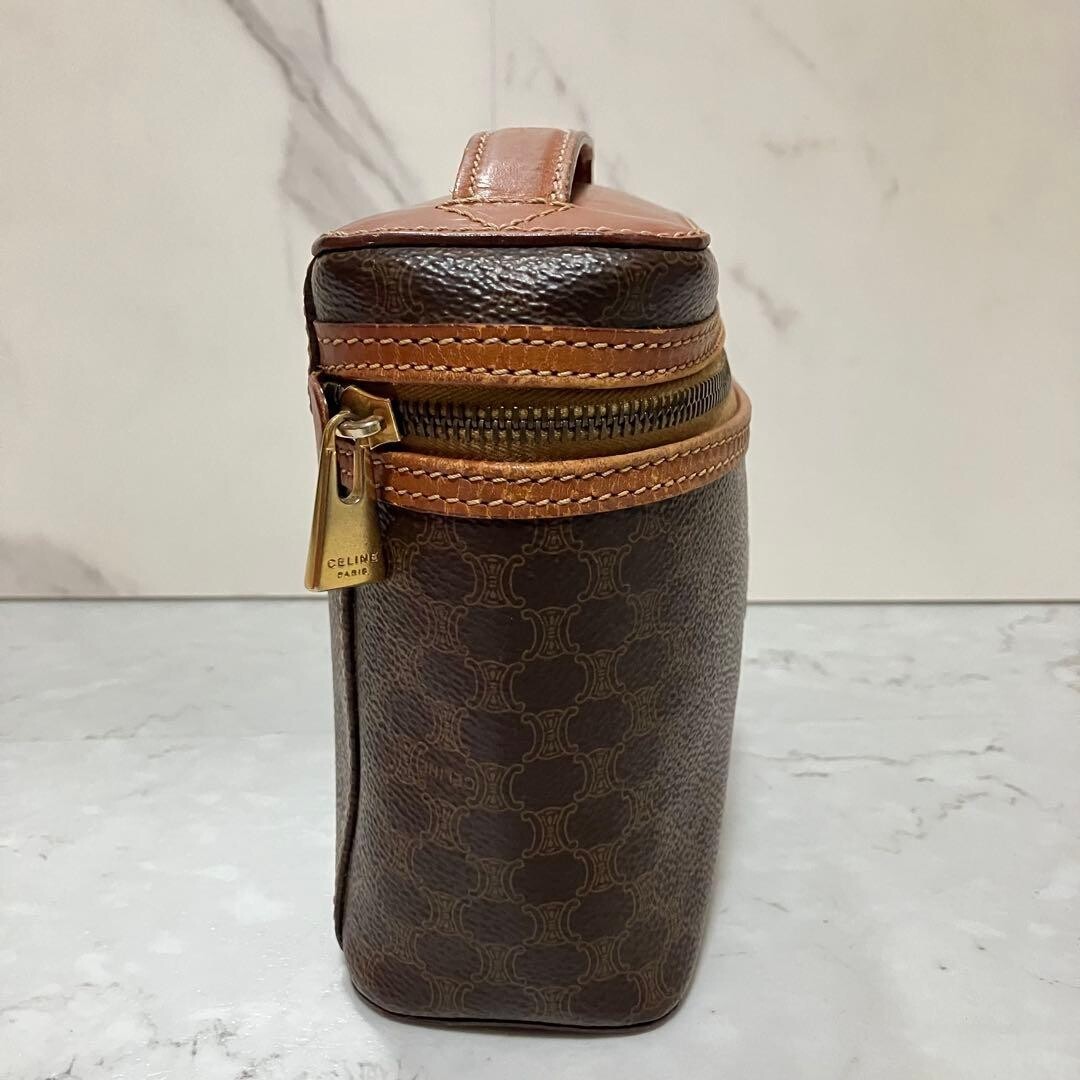 Celine Macadam Triomphe Vanity Bag Brown Monogram PVC Leather Top Handle Italy